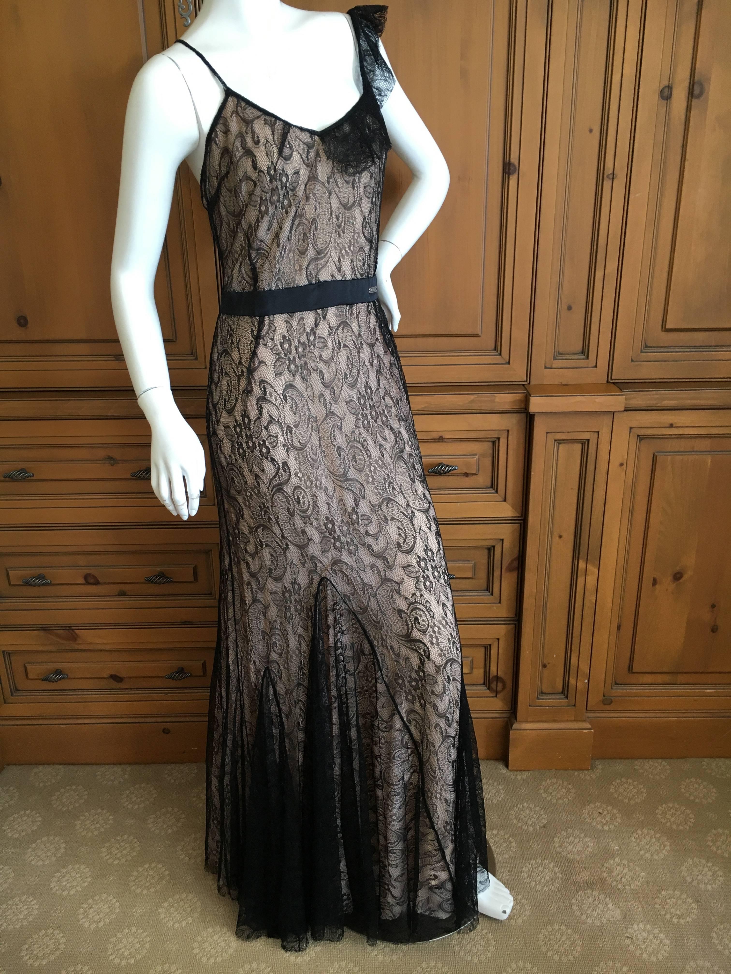 John Galliano Black Lace Evening Dress with Pale Pink Lining In Excellent Condition For Sale In Cloverdale, CA