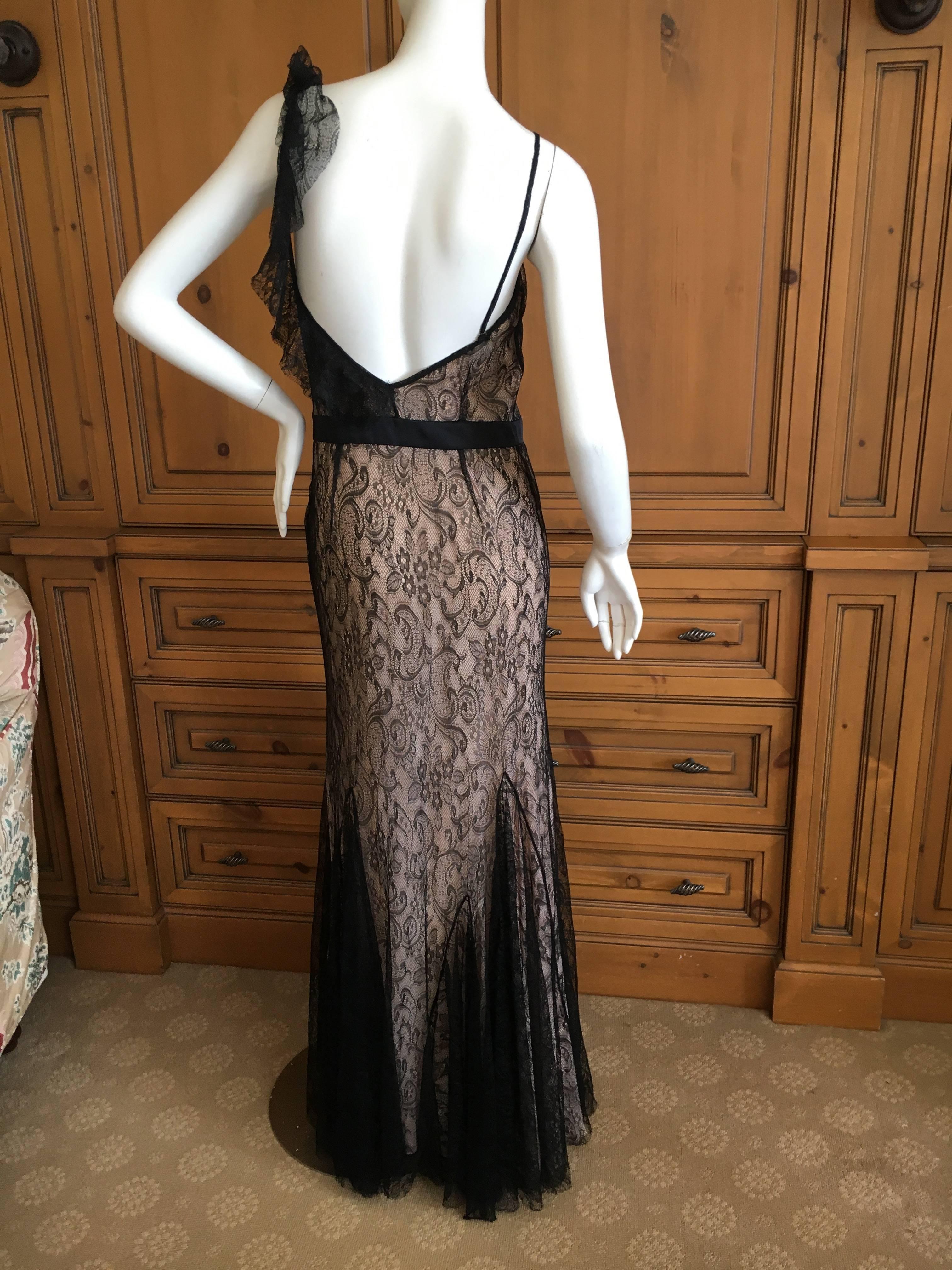 John Galliano Black Lace Evening Dress with Pale Pink Lining For Sale 2
