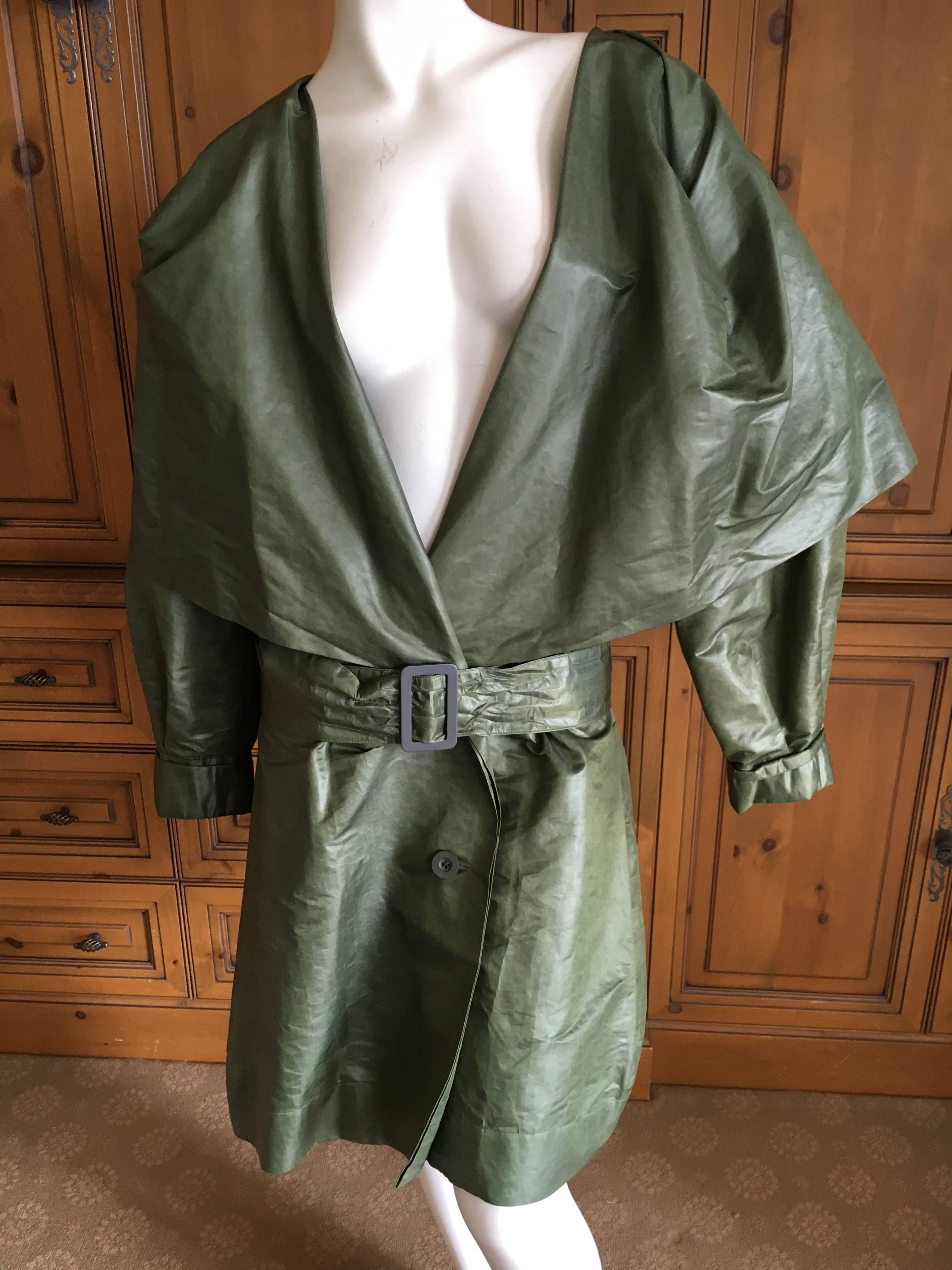 Issey Miyake 1980's Belted Double Breasted Trench Coat with Cape Collar In Good Condition For Sale In Cloverdale, CA