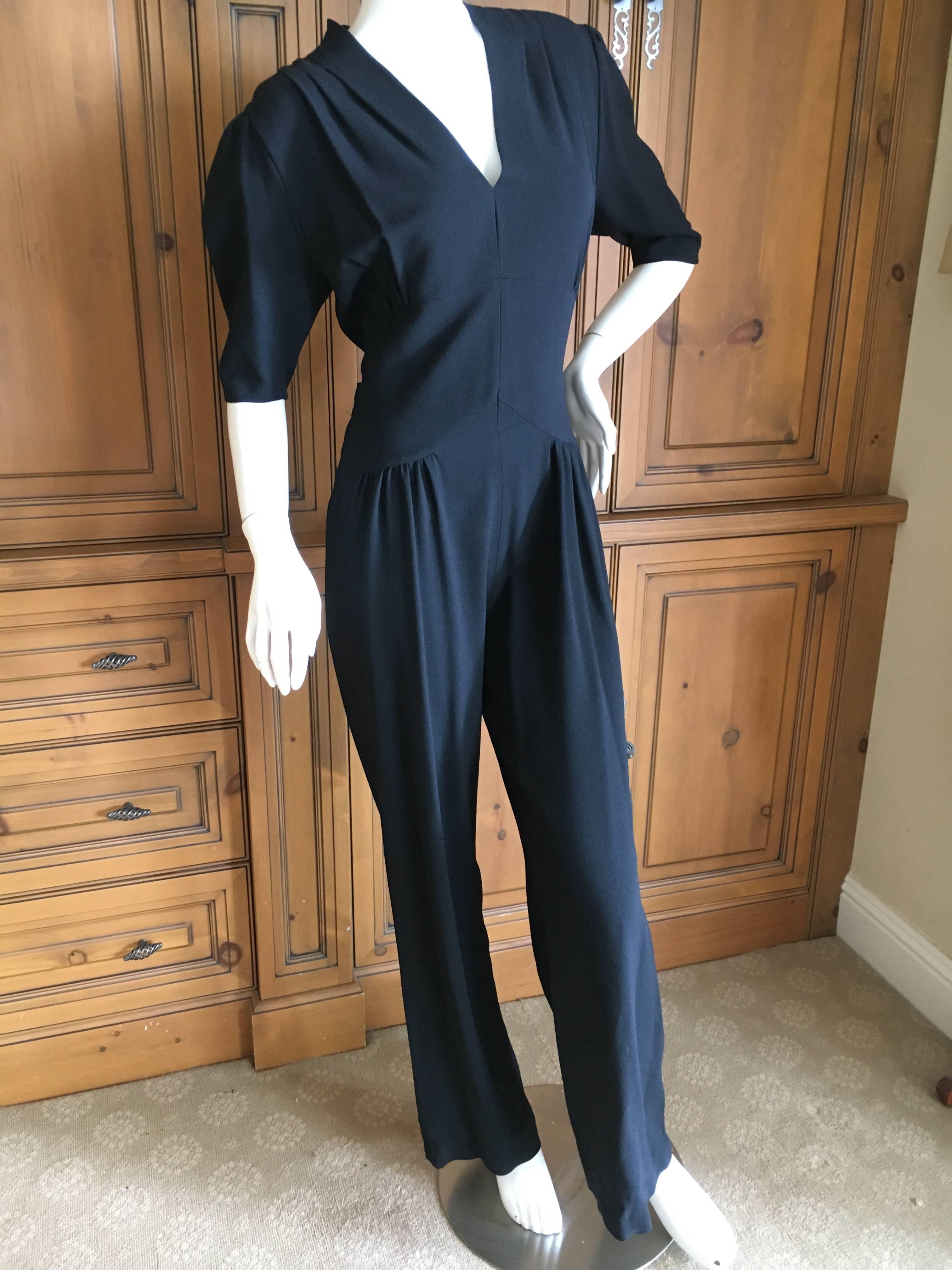 Norma Kamali Vintage Black Crepe 1930's Style Jumpsuit.
Size 40
Made in Italy circa 1985
Bust 38