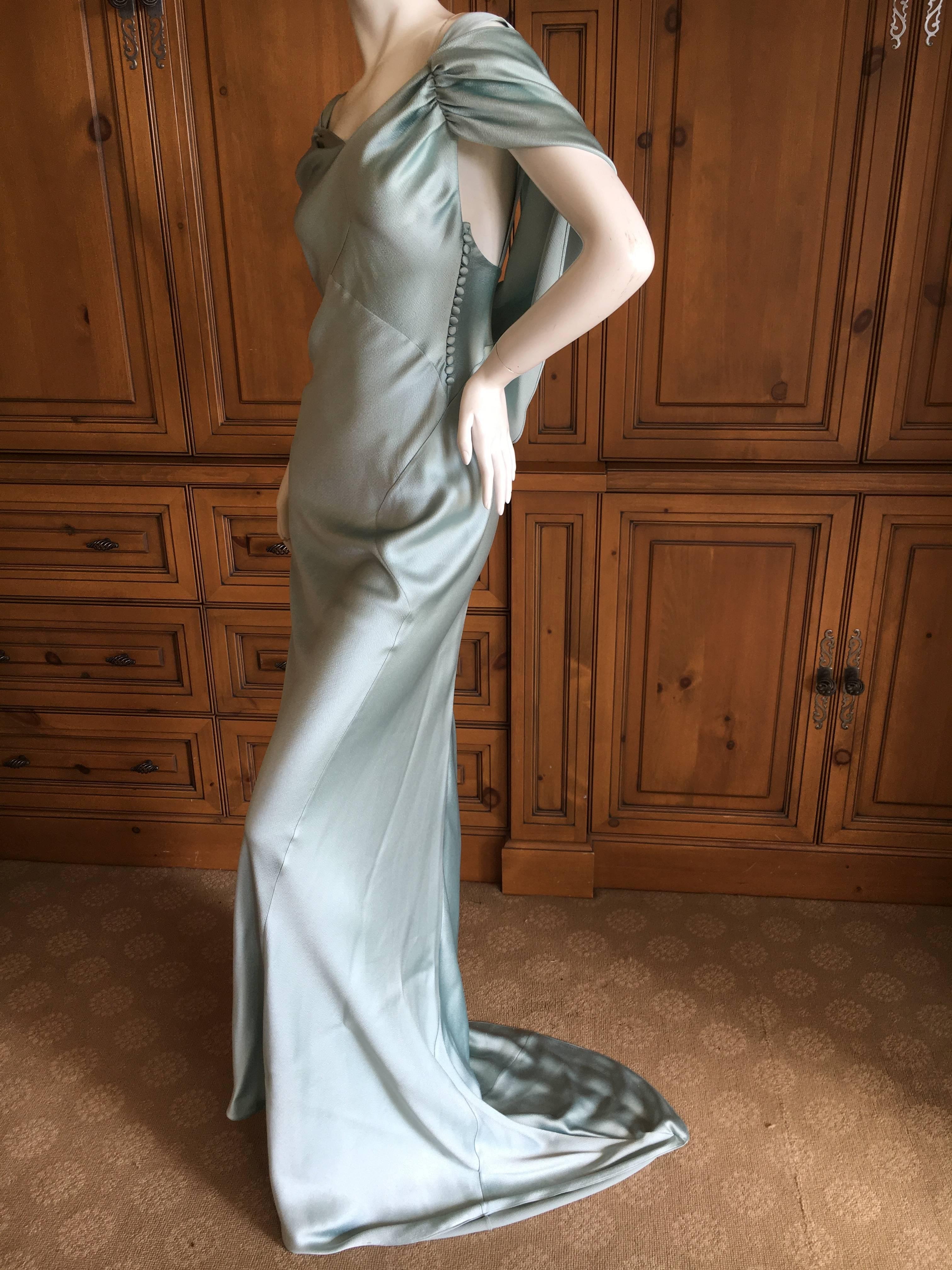 Blue Christian Dior by John Galliano Dreamy Drape Back Turquoise Silk Evening Dress