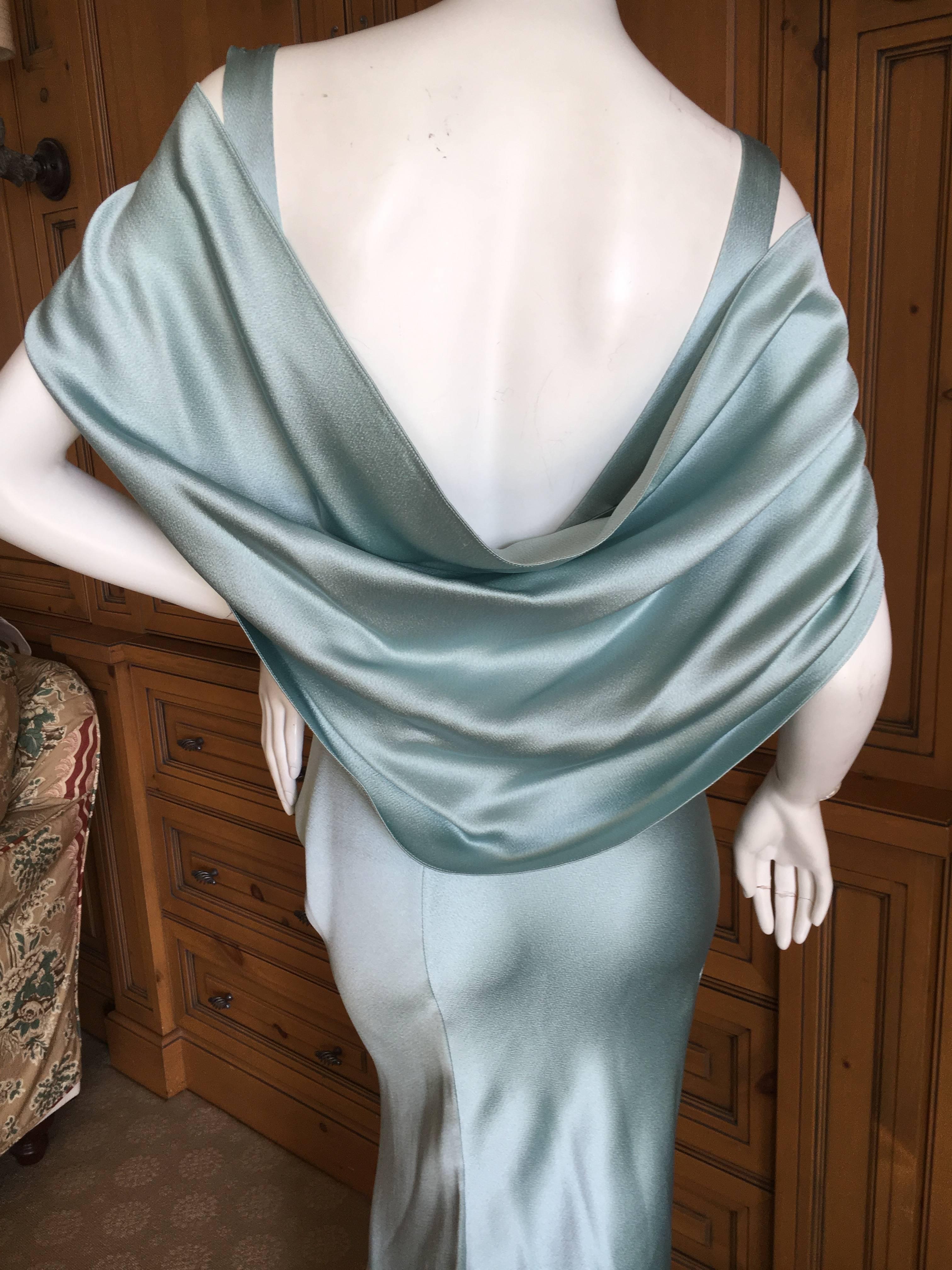 Christian Dior by John Galliano Dreamy Drape Back Turquoise Silk Evening Dress In Excellent Condition In Cloverdale, CA