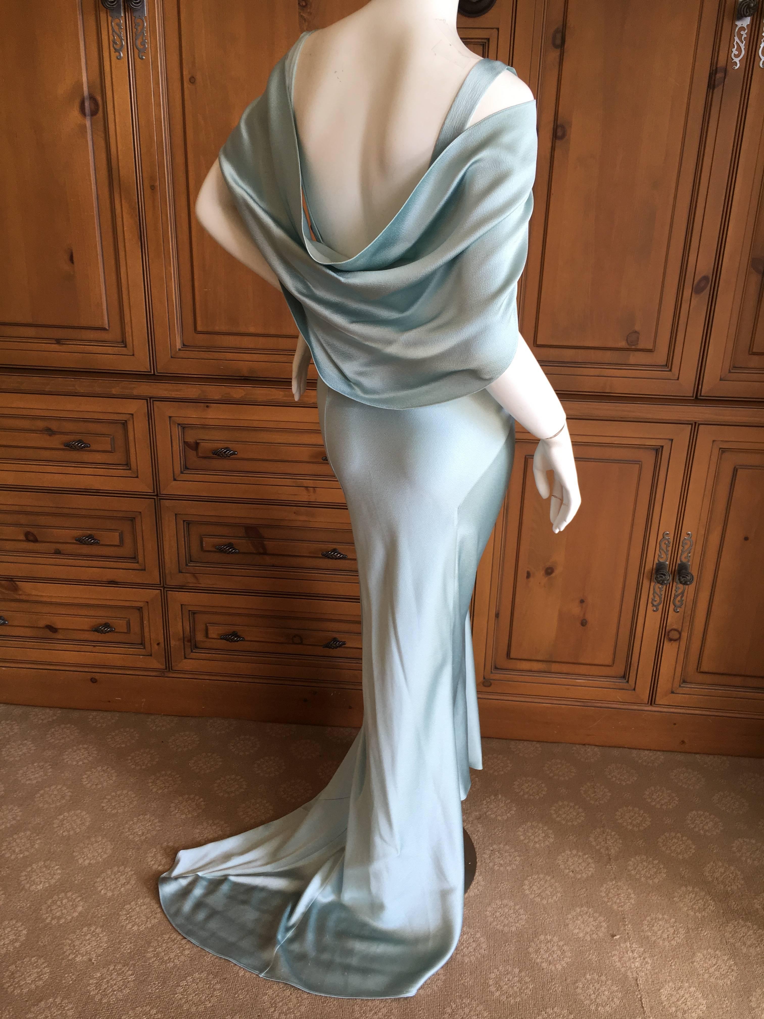 Women's Christian Dior by John Galliano Dreamy Drape Back Turquoise Silk Evening Dress