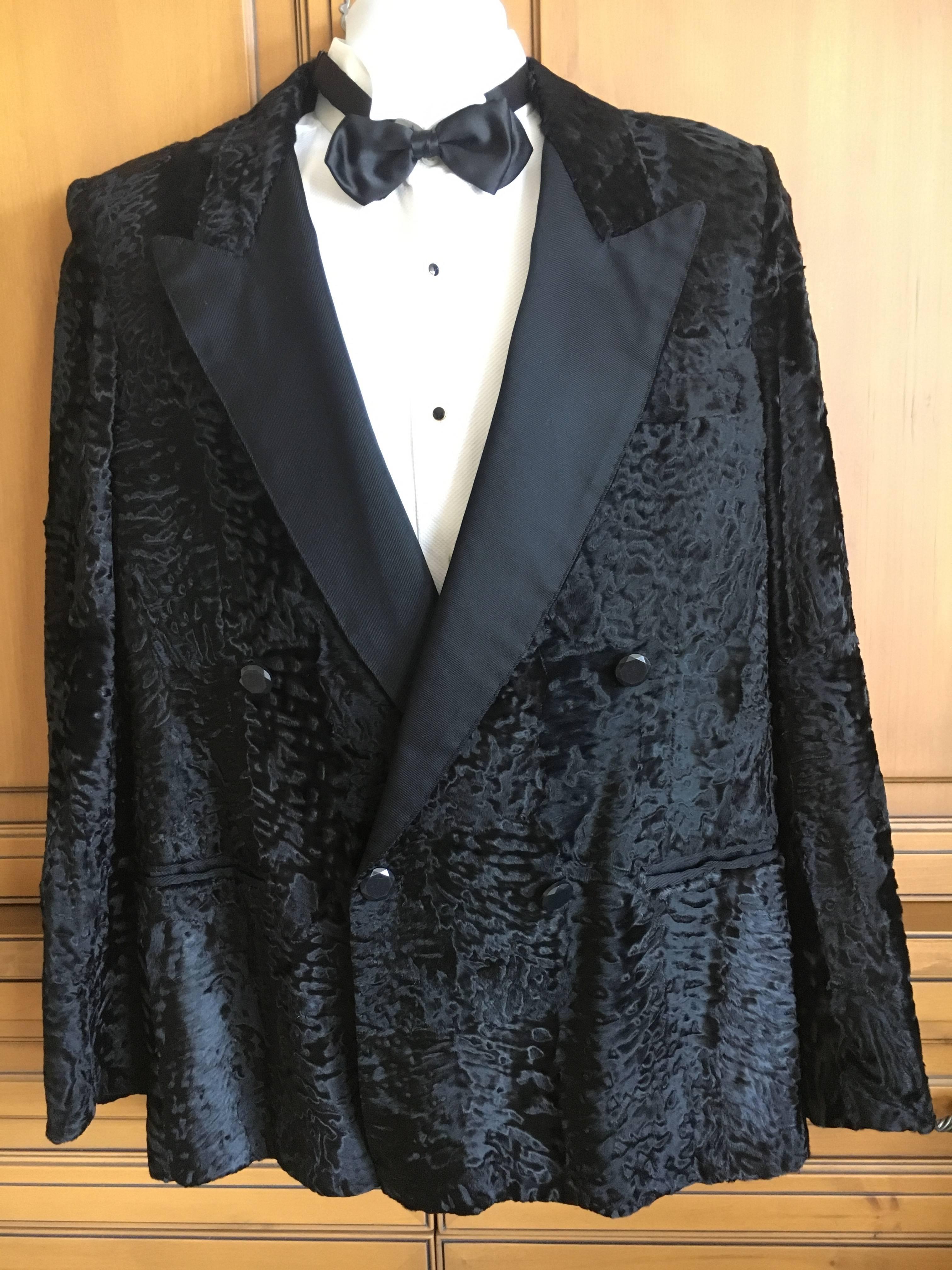 Women's or Men's YSL Tom Ford Black Broadtail Lamb Fur Tuxedo Jacket with Peak Silk Lapels
