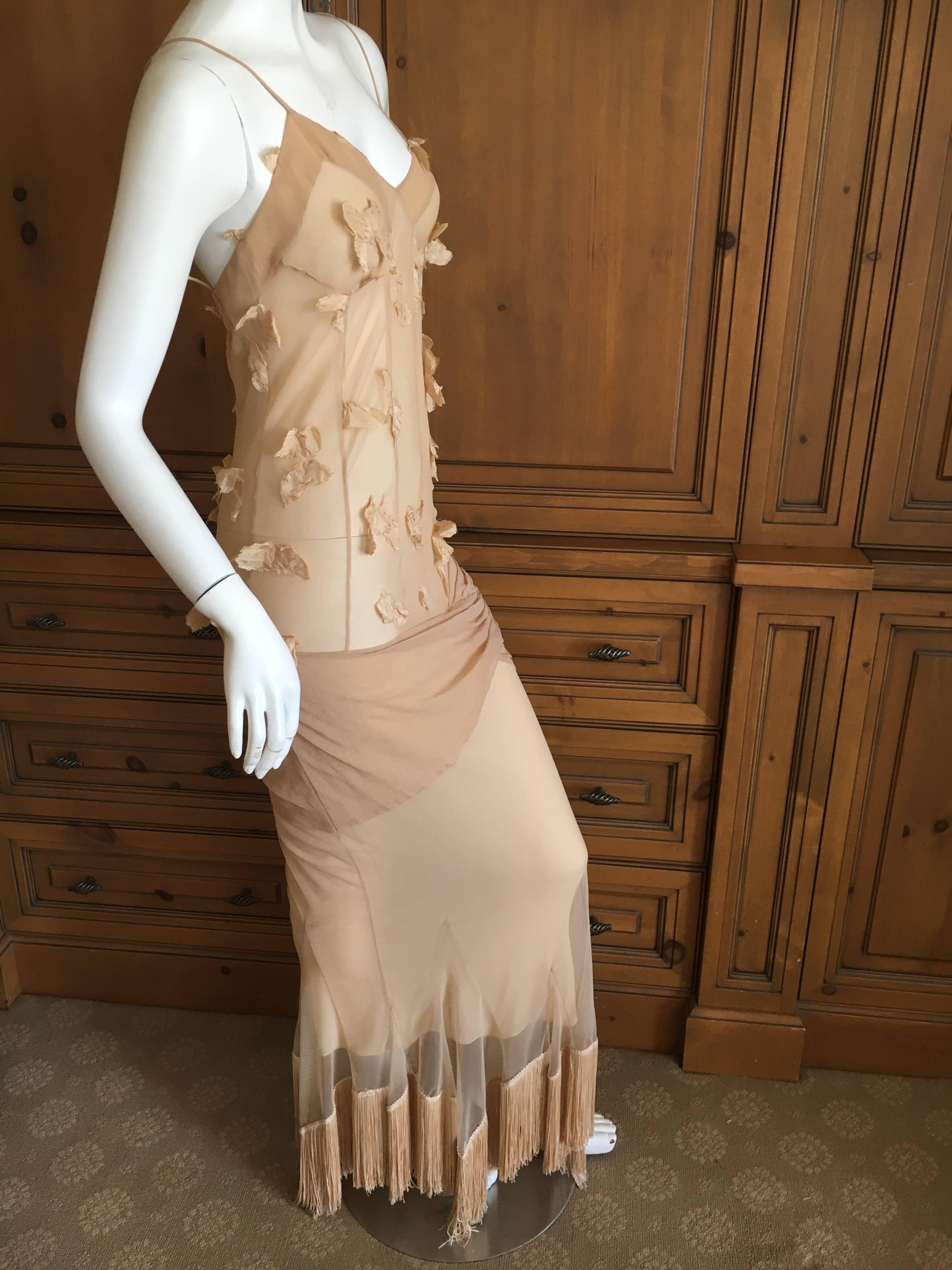Gray Christian Dior by John Galliano Sexy Sheer Nude Dress with Piano Finge Hem