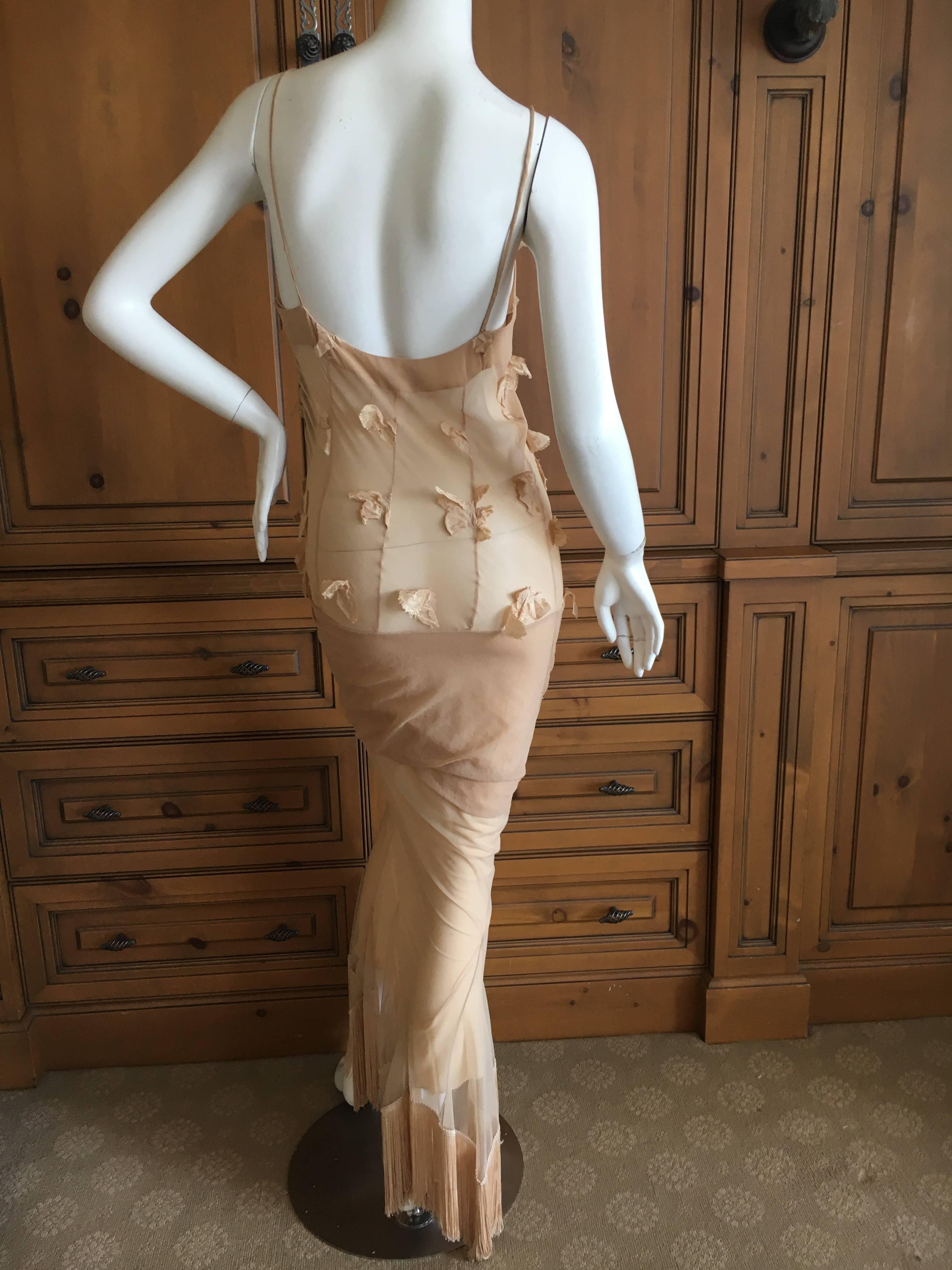 Women's Christian Dior by John Galliano Sexy Sheer Nude Dress with Piano Finge Hem