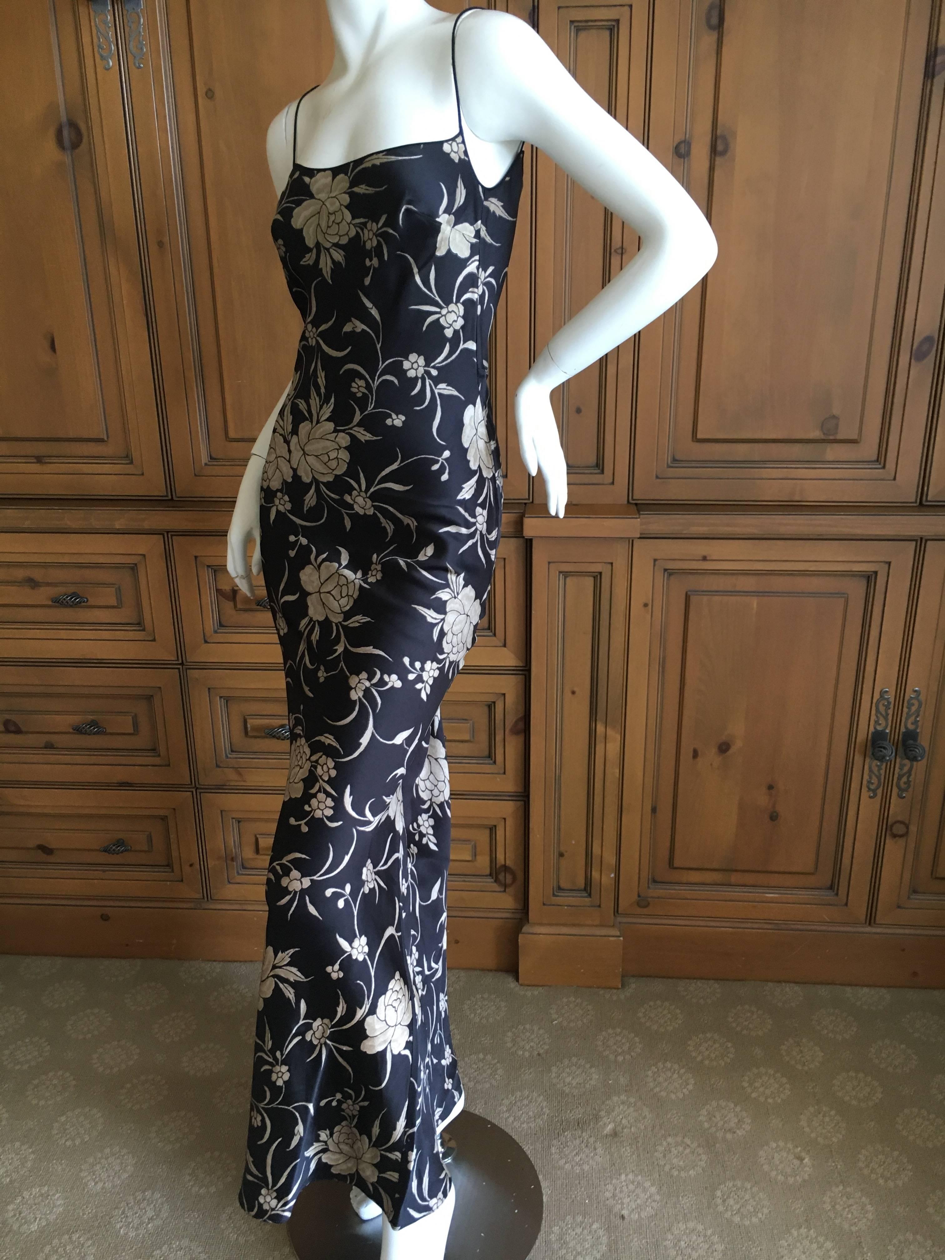 Black John Galliano Early 1990's Label Bias Cut Floral Dress For Sale
