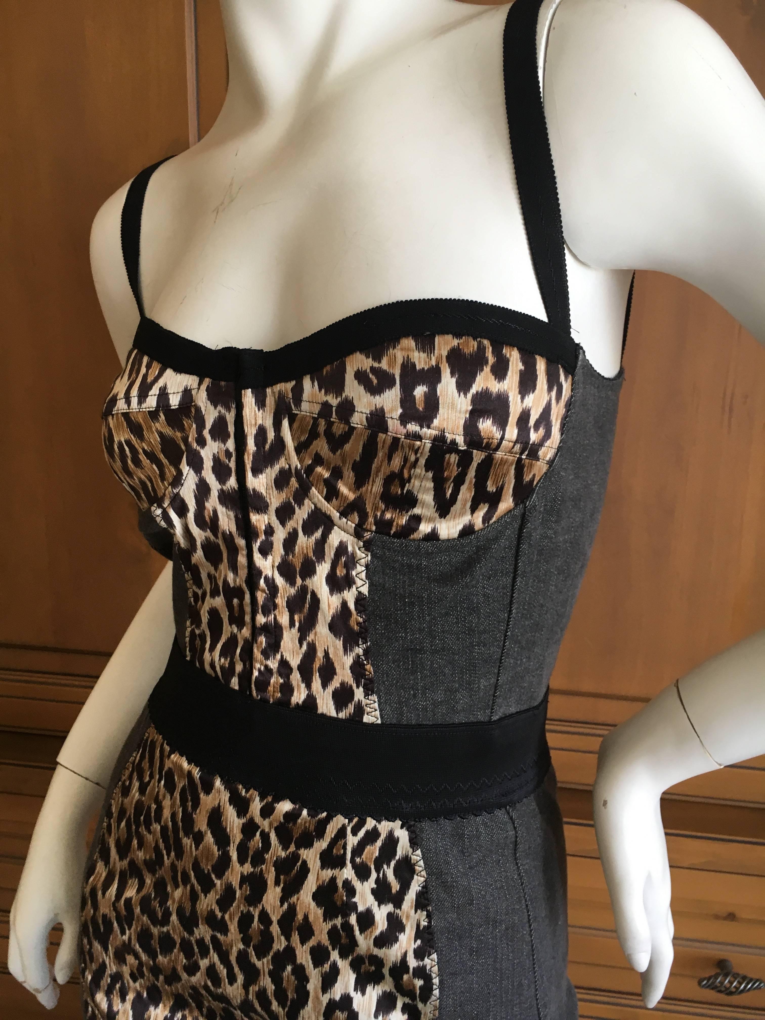 Black D & G Dolce & Gabbana Vintage Leopard Stretch Dress