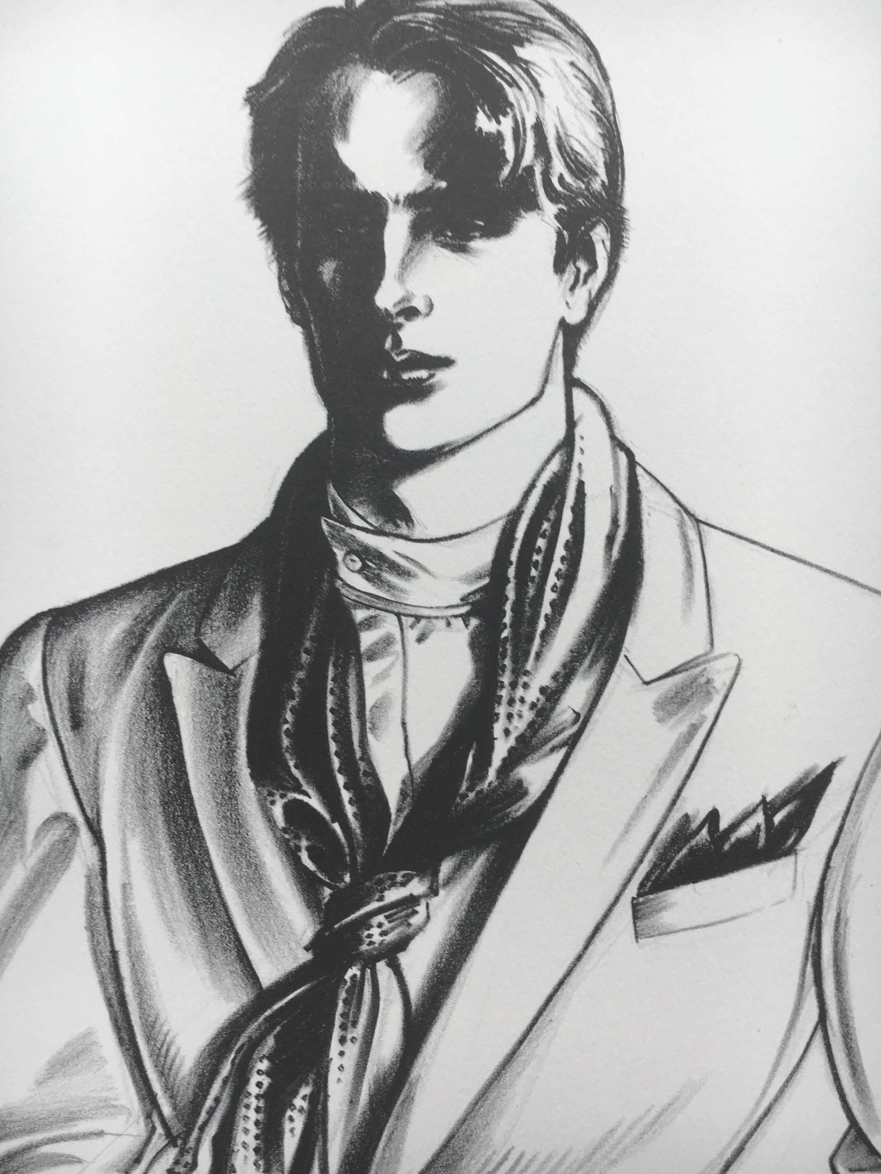 Antonio Lopez Coty Award 1979 Hand Signed Litho Young Man in Alexander Julian In Excellent Condition For Sale In Cloverdale, CA