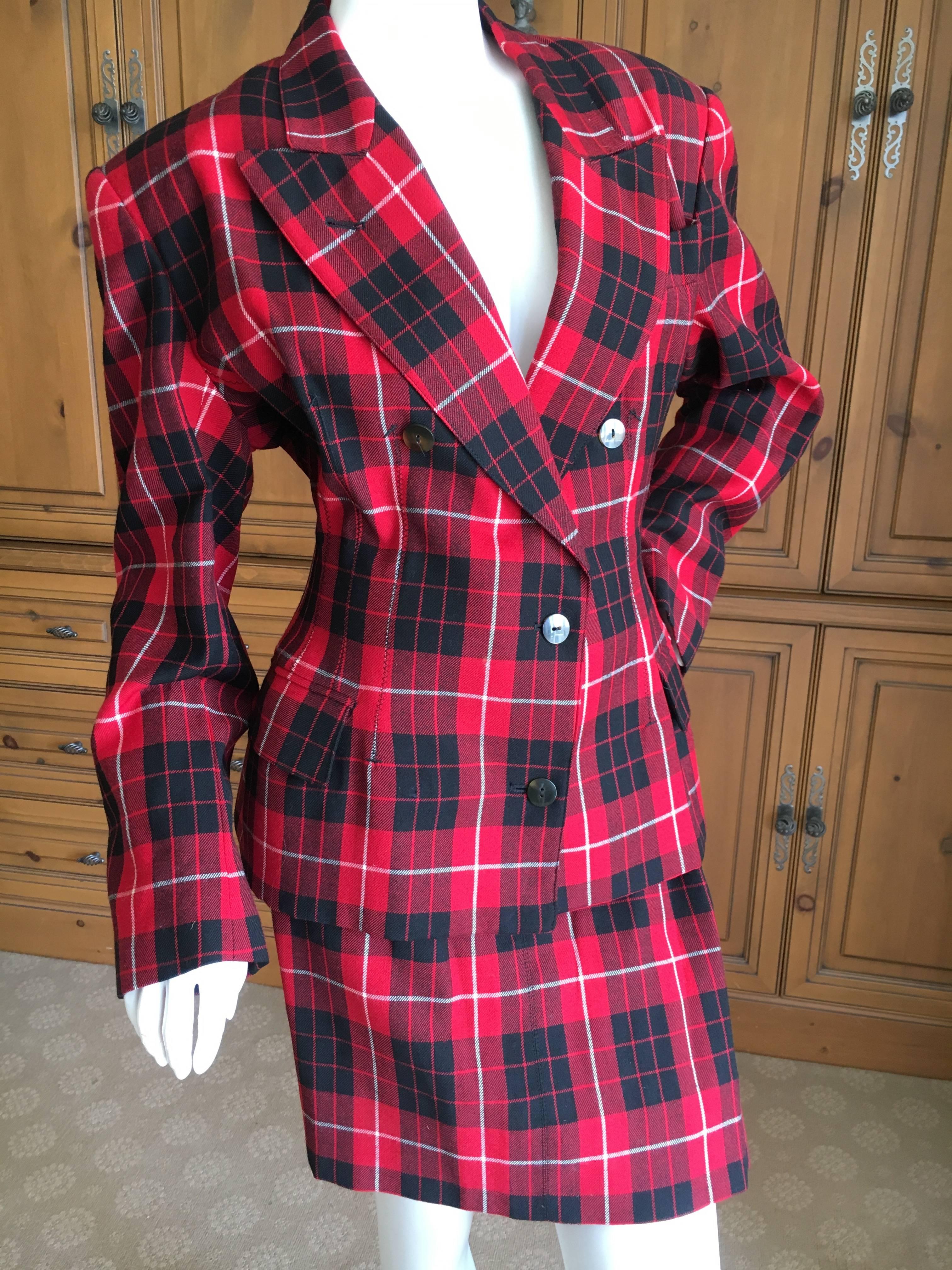 Jean Paul Gaultier 1980's Red Tartan Suit In Excellent Condition For Sale In Cloverdale, CA