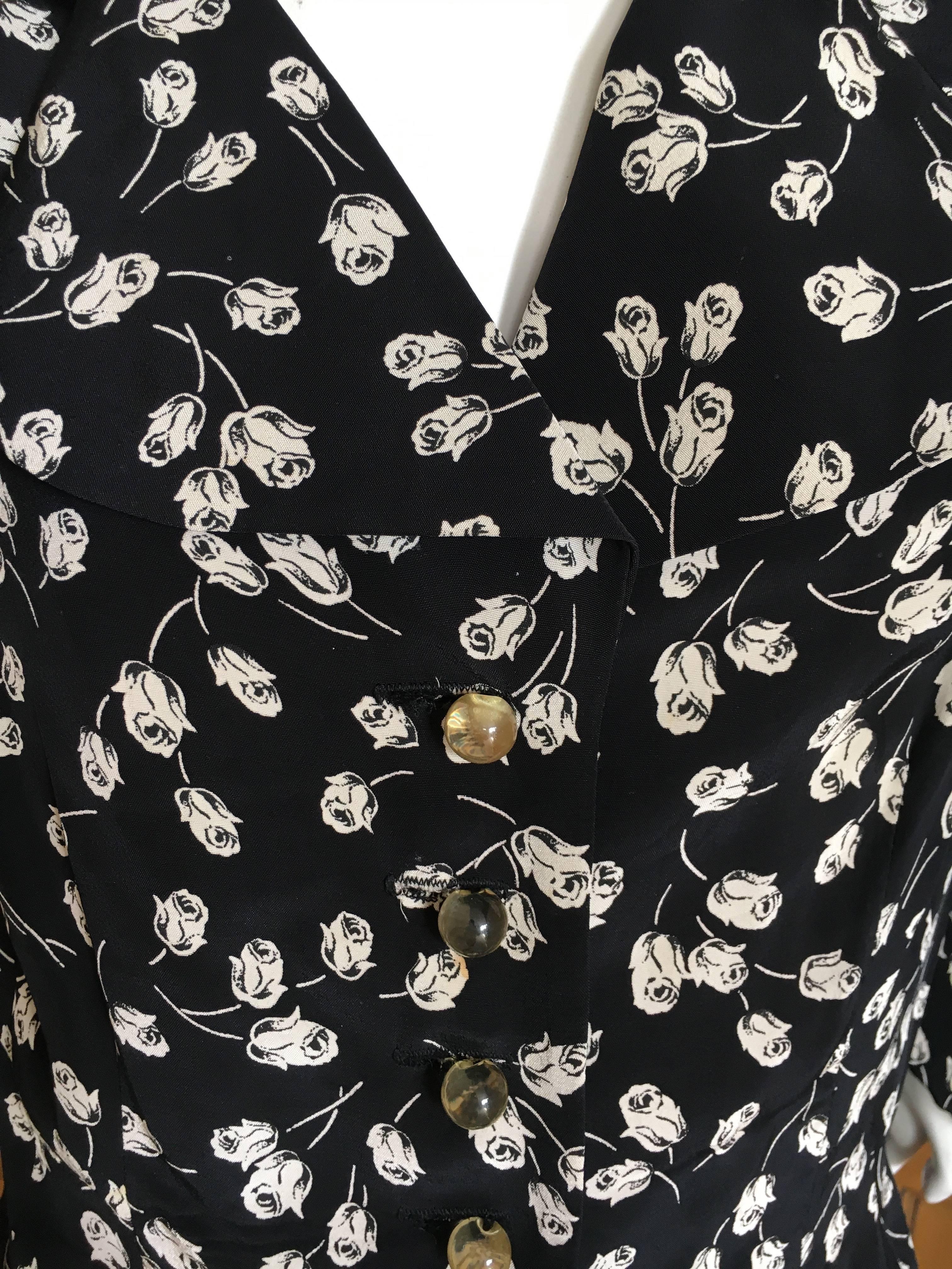 Anna Sui Vintage 1980's Floral Bell Bottom Suit For Sale 1