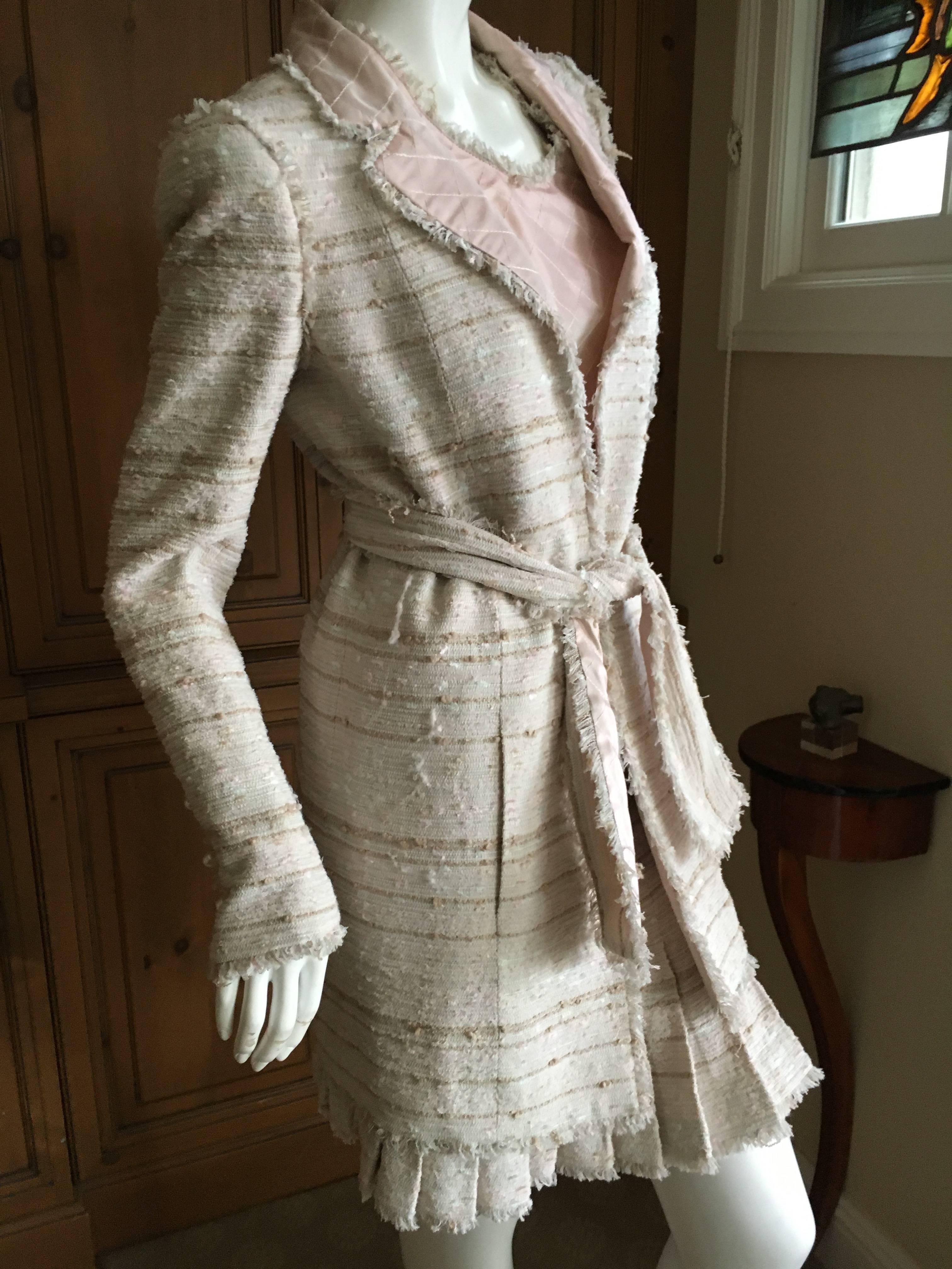Chanel Four Piece Belted Fringed Tweed Suit from Spring 2004 Size 34 For Sale 3