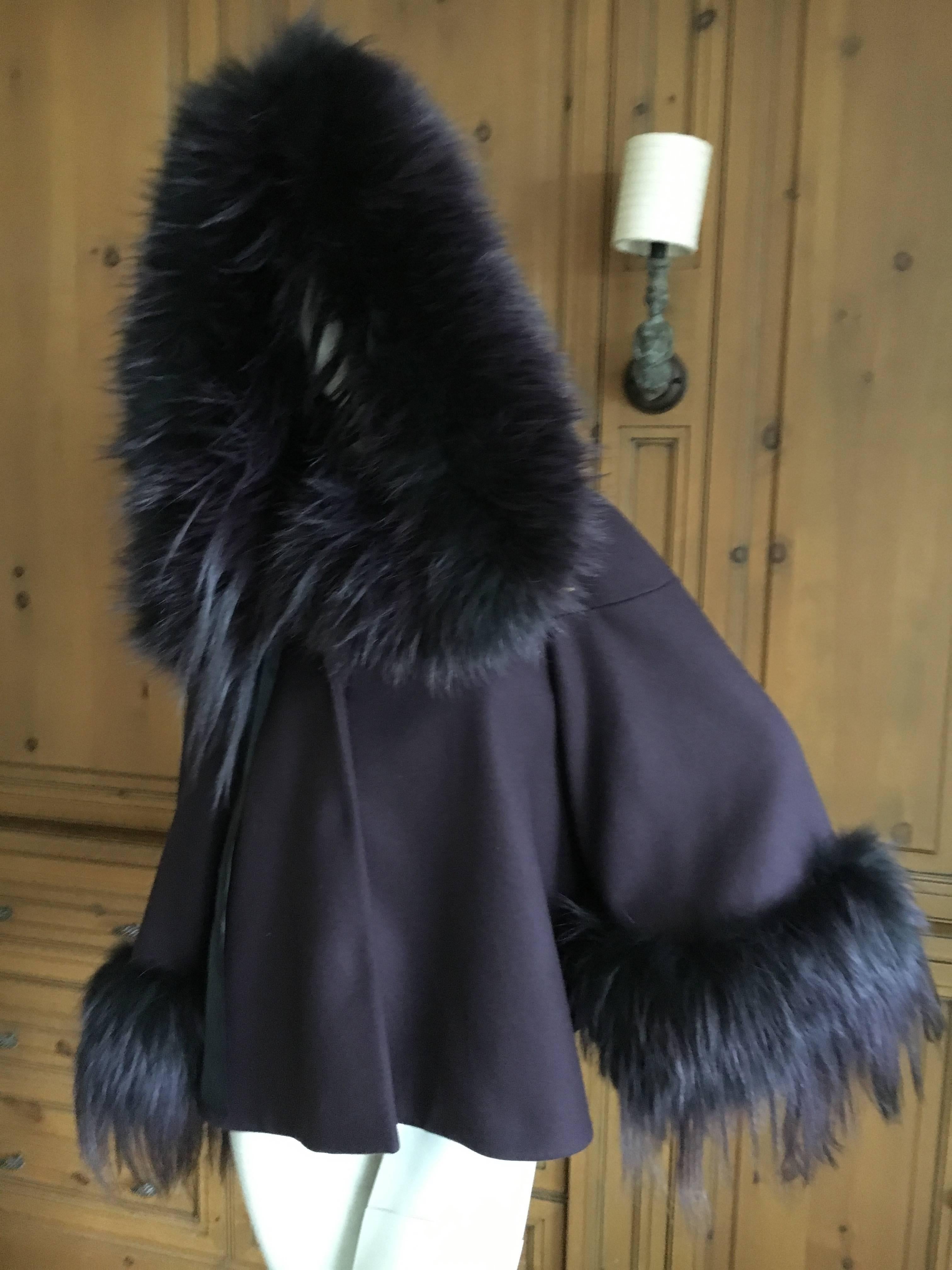 Black Alexander McQueen Deep Purple Swing Jacket with Fur Collar Cuffs and Hood For Sale