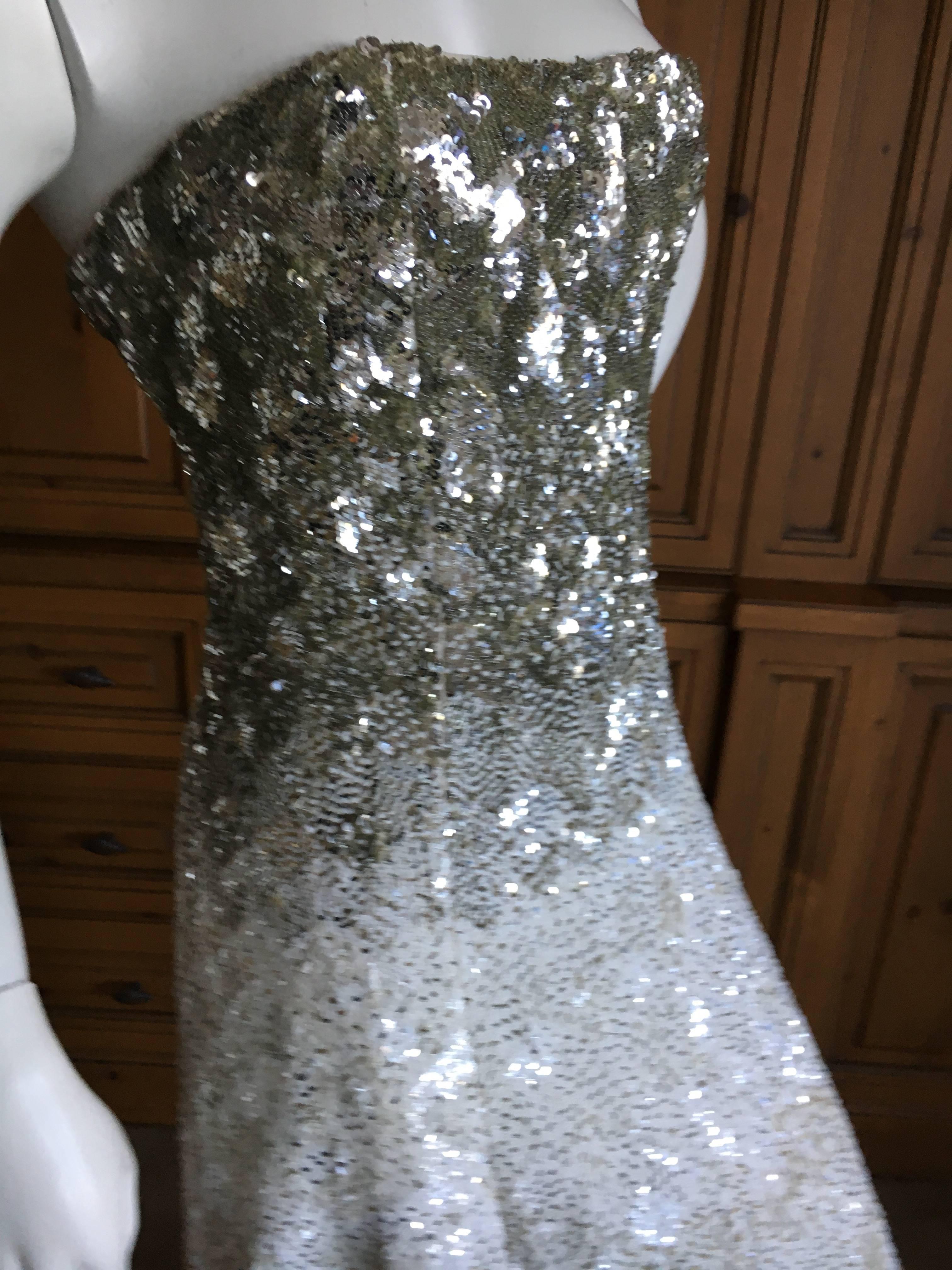 Women's Oscar de la Renta Strapless Silver White Built in Corset Sequin Evening Dress For Sale