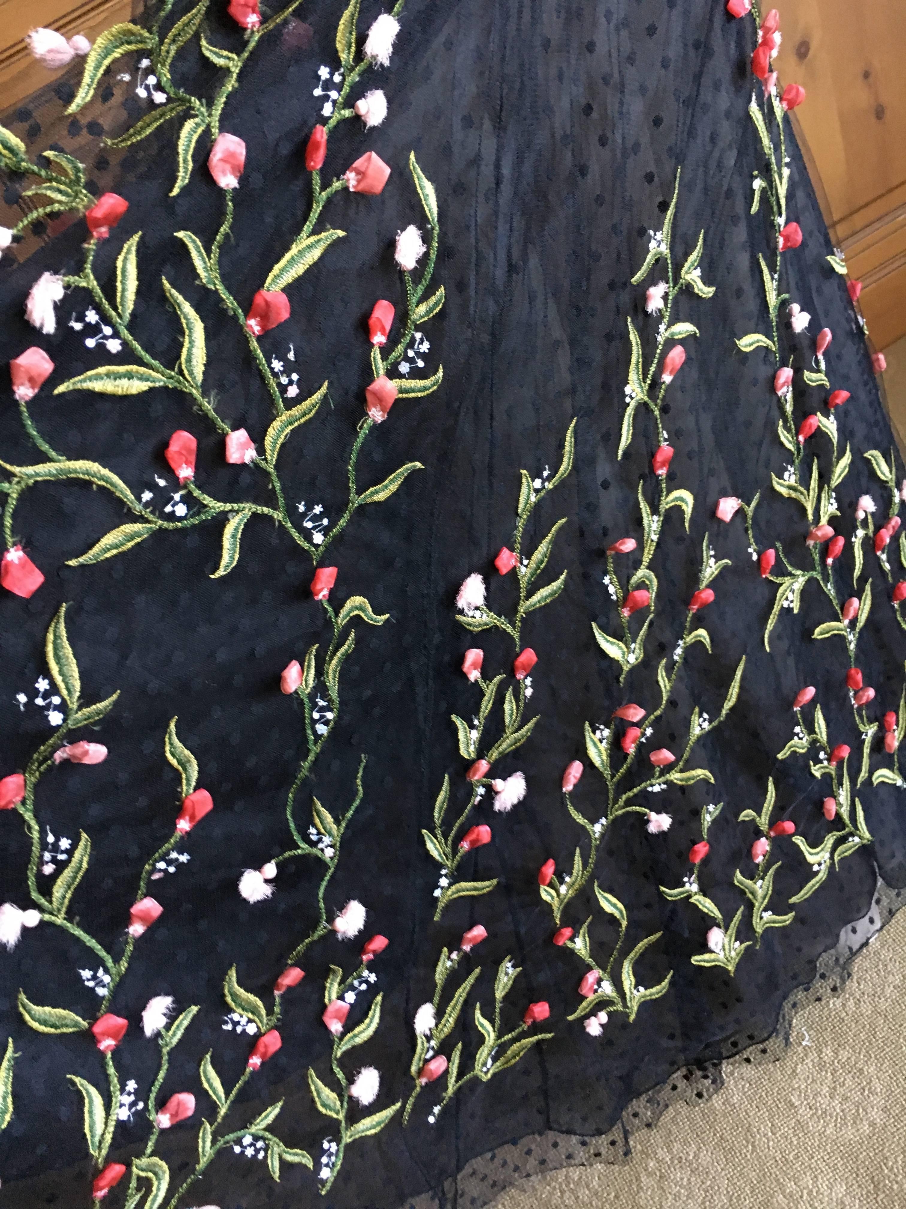 Oscar de la Renta Romantic Rose Floral Embellished Sheer Lace Evening Dress  4
