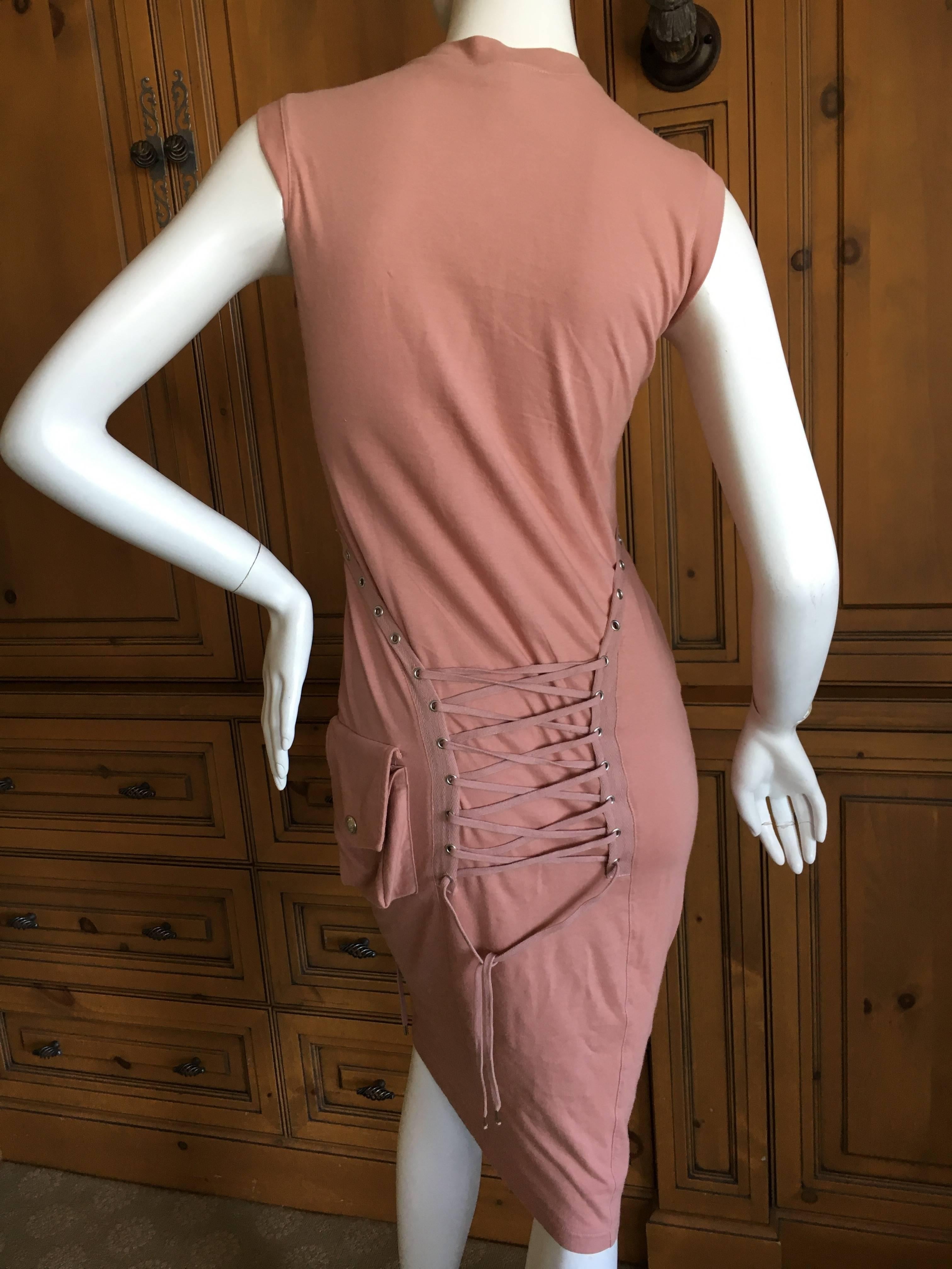 Christian Dior by John Galliano Rose Cotton Corset Lace Sleeveless Dress In Excellent Condition In Cloverdale, CA