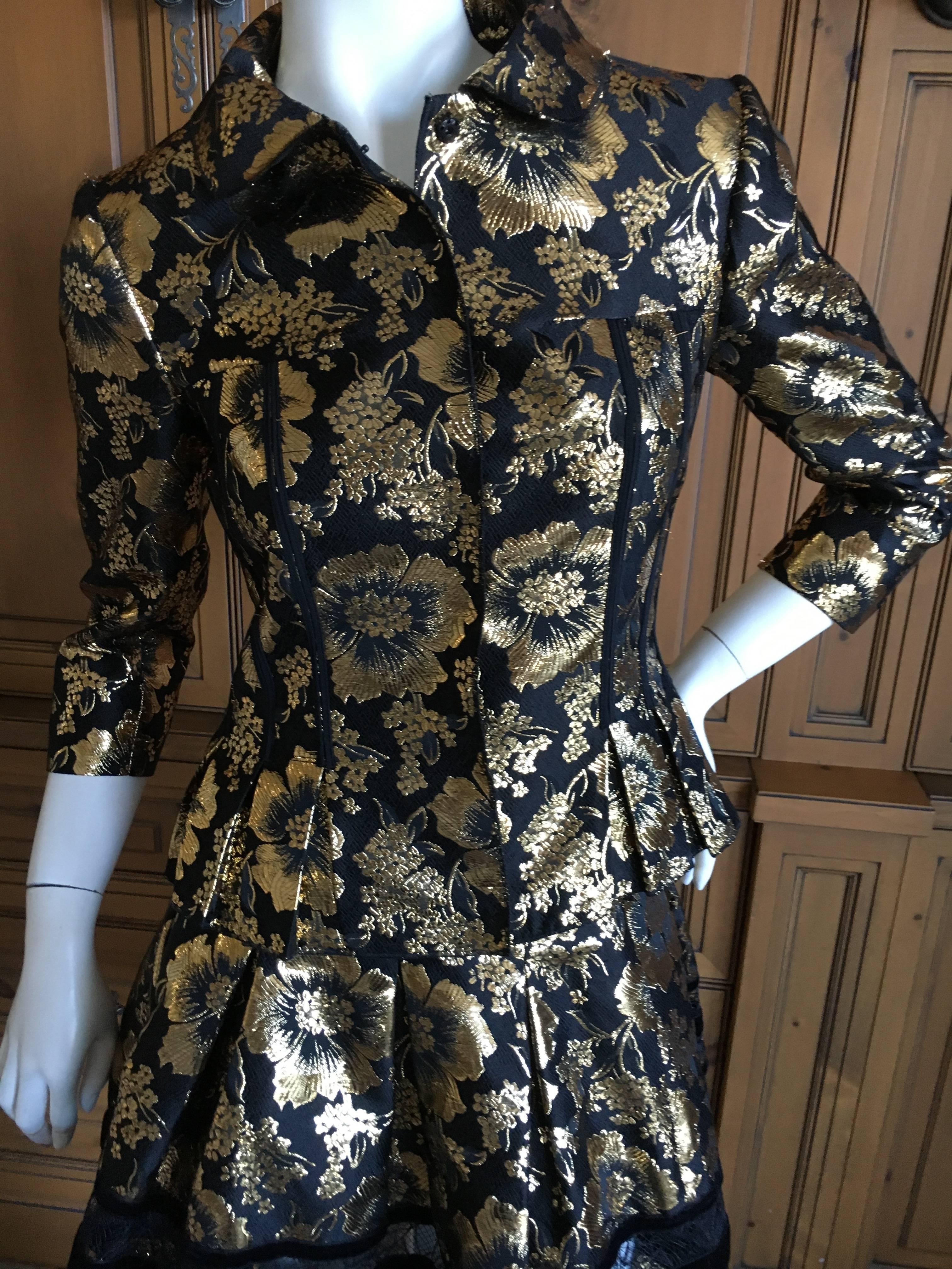 Oscar de la Renta Gold and Black Floral Jacquard Skirt Suit For Sale 2