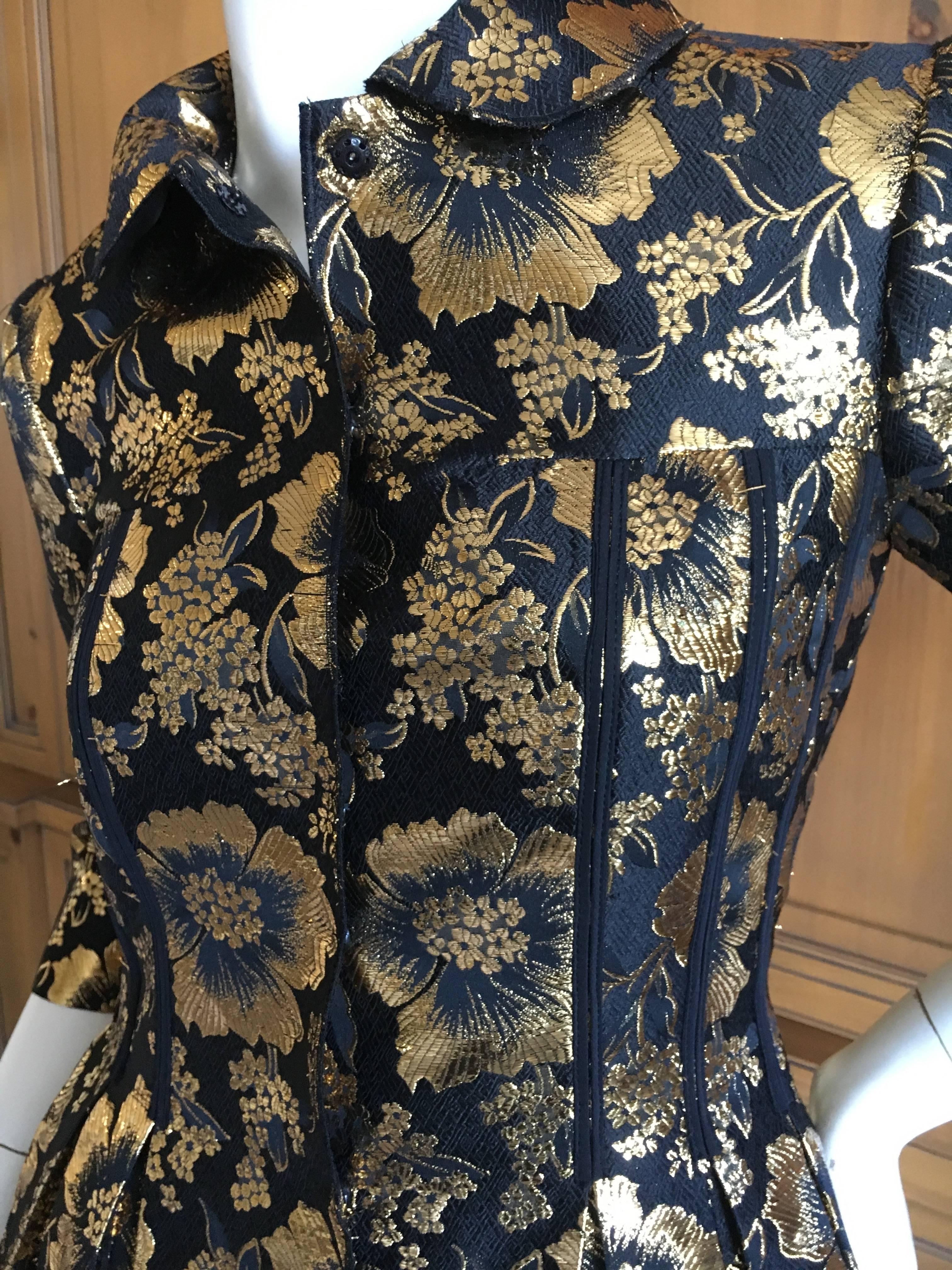 Oscar de la Renta Gold and Black Floral Jacquard Skirt Suit For Sale 3