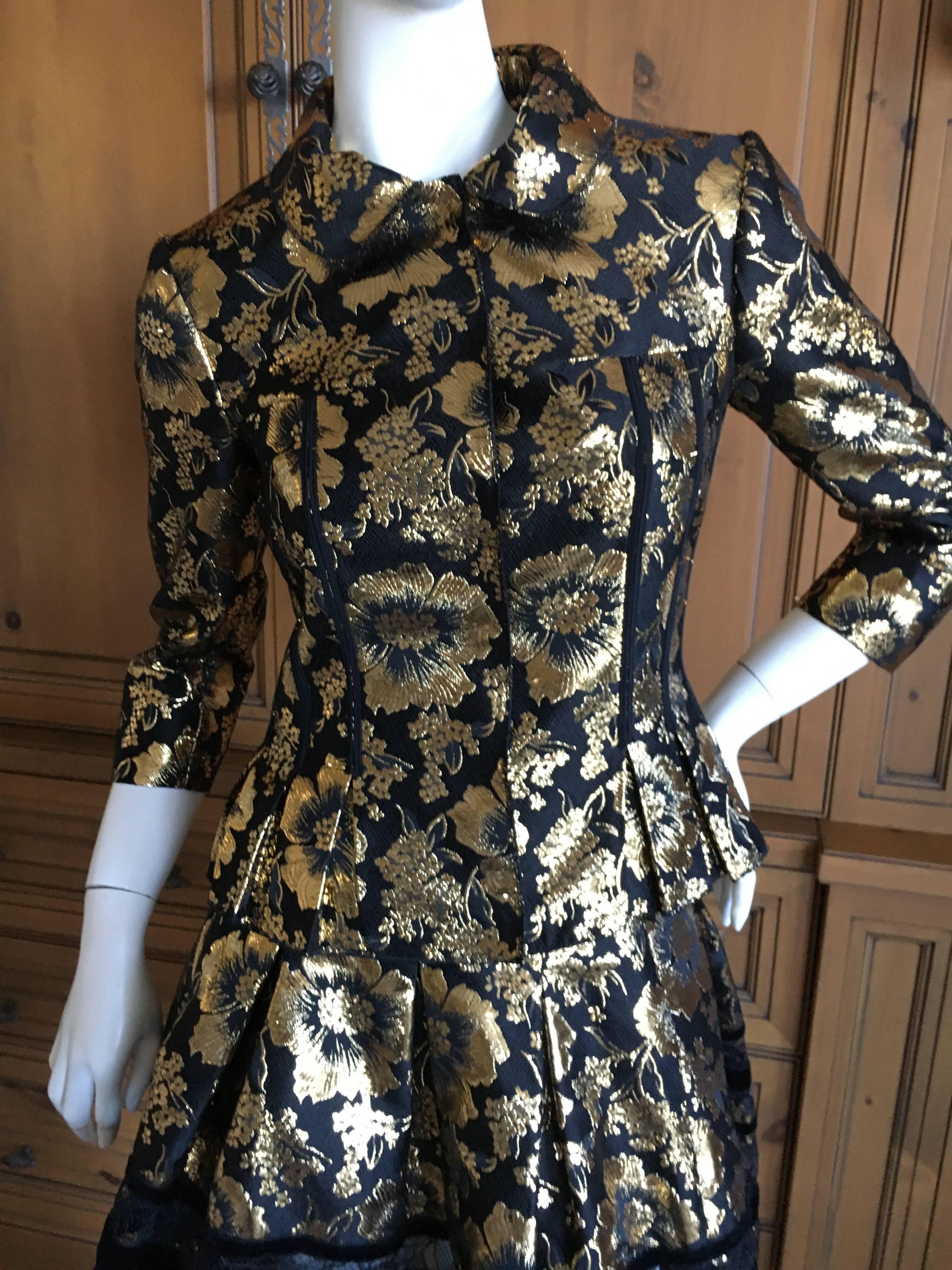 Oscar de la Renta Gold and Black Floral Jacquard Skirt Suit For Sale 4