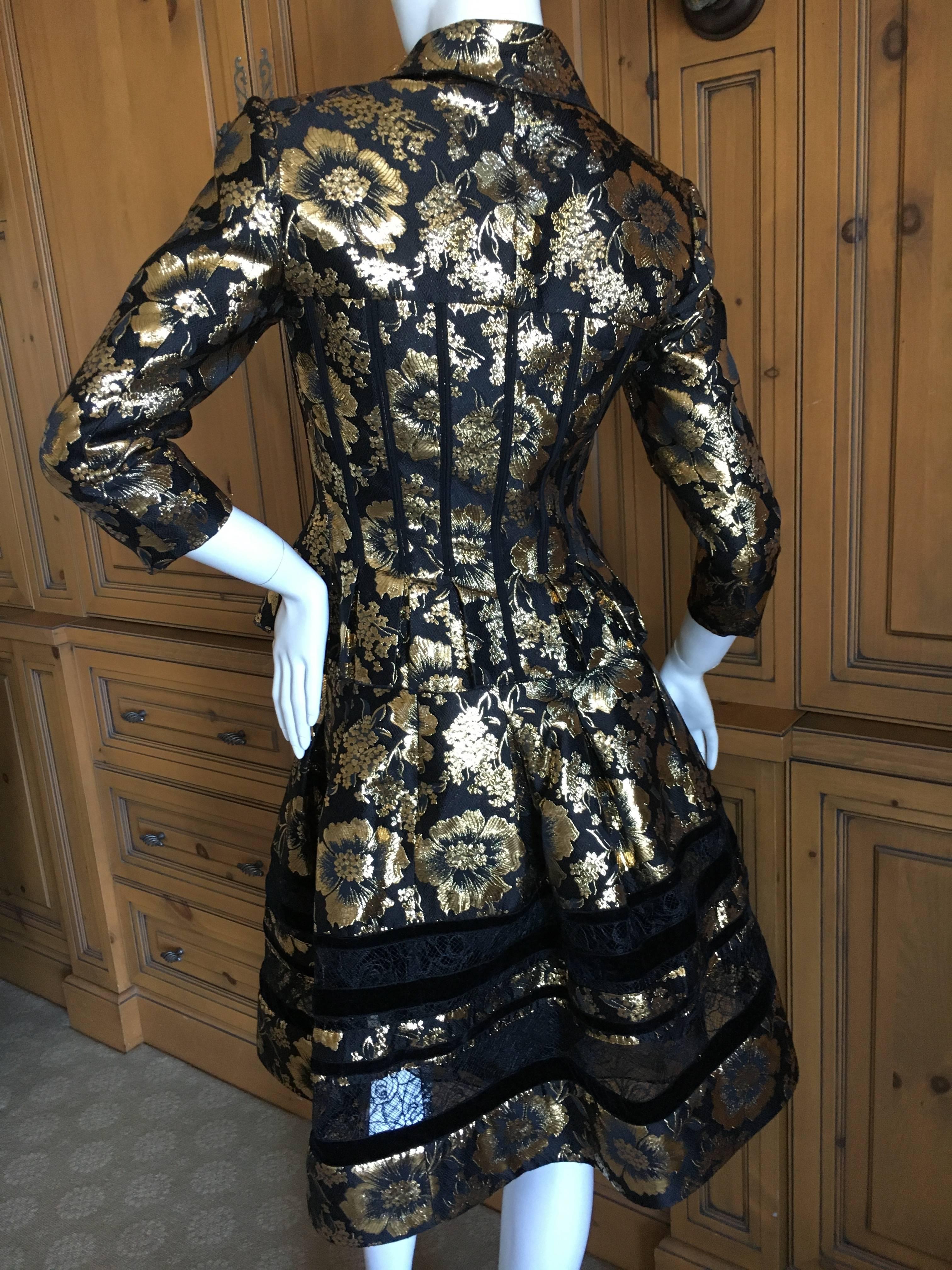Oscar de la Renta Gold and Black Floral Jacquard Skirt Suit For Sale 5
