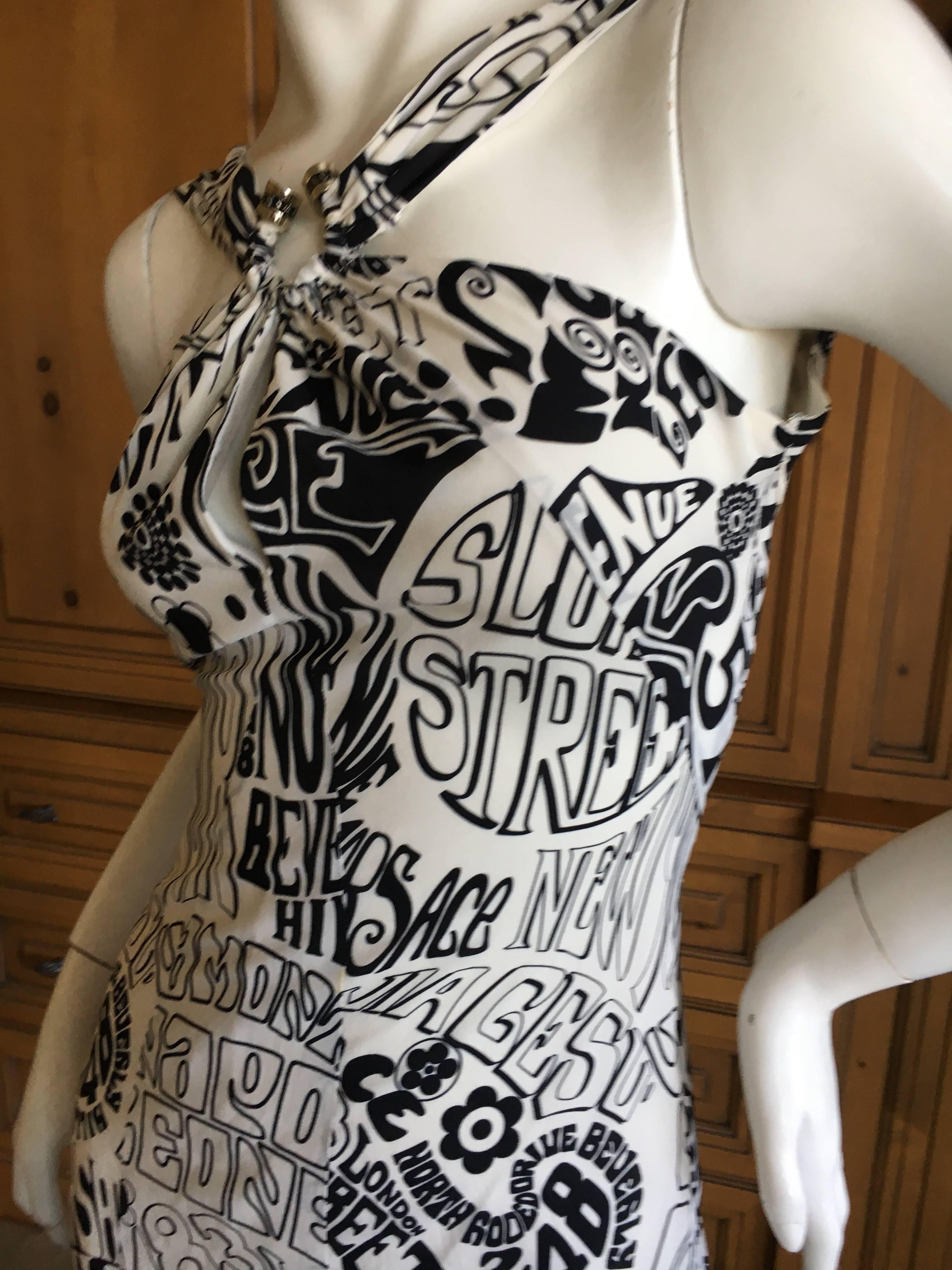 Versace Black and White Silk Op Art Logo Dress For Sale 2