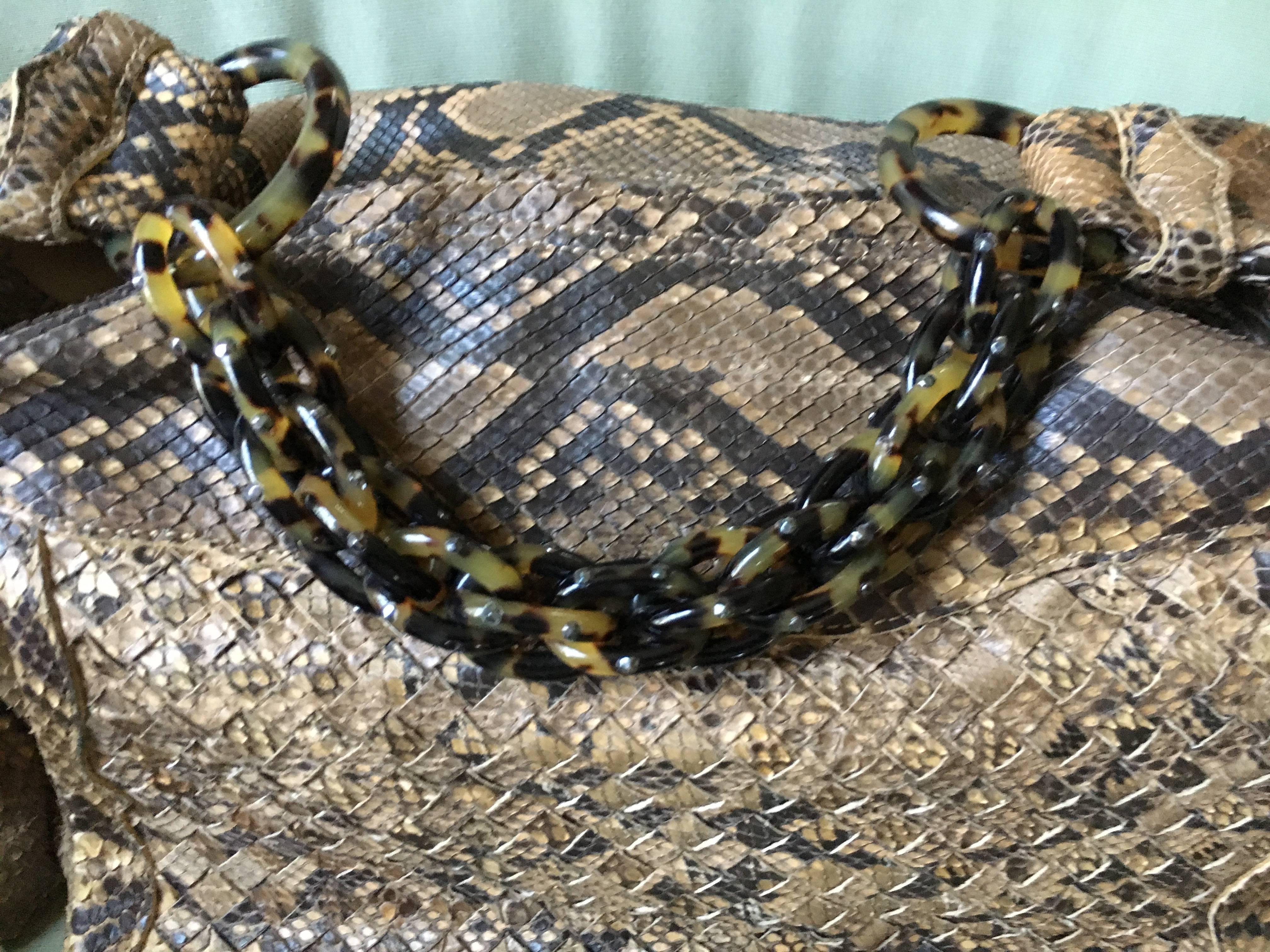 Black Bottega Veneta Python Crocker Bag with Tortoise Chain  For Sale