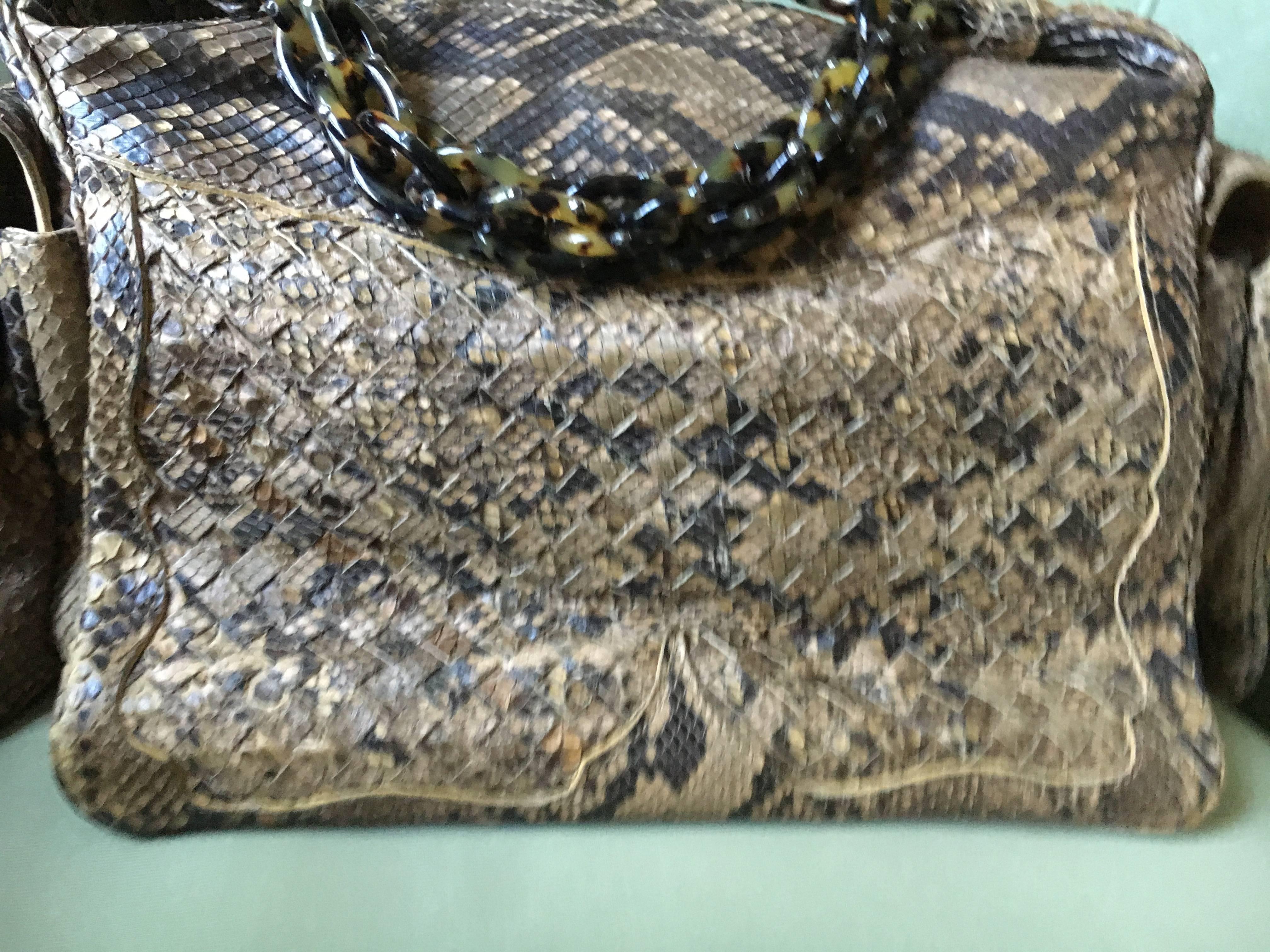Bottega Veneta Python Crocker Bag with Tortoise Chain  In Excellent Condition For Sale In Cloverdale, CA
