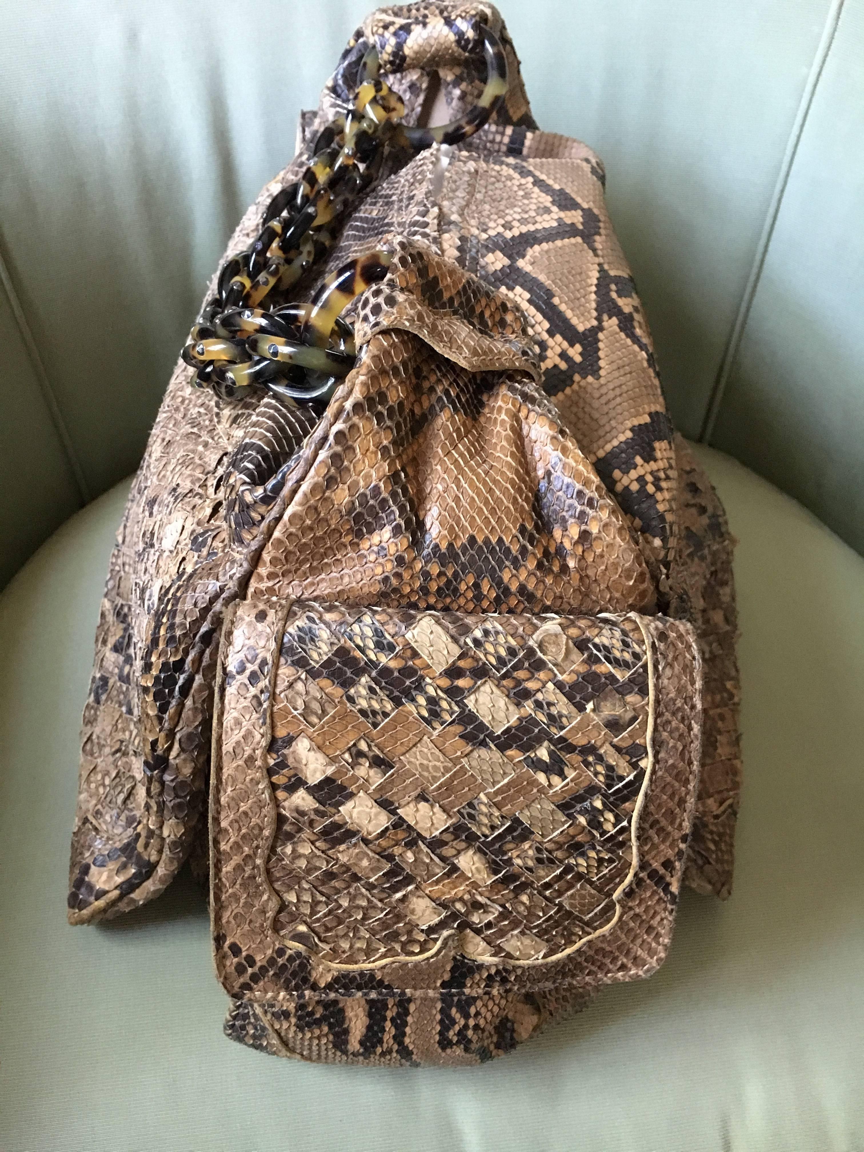Bottega Veneta Python Crocker Bag with Tortoise Chain  For Sale 1