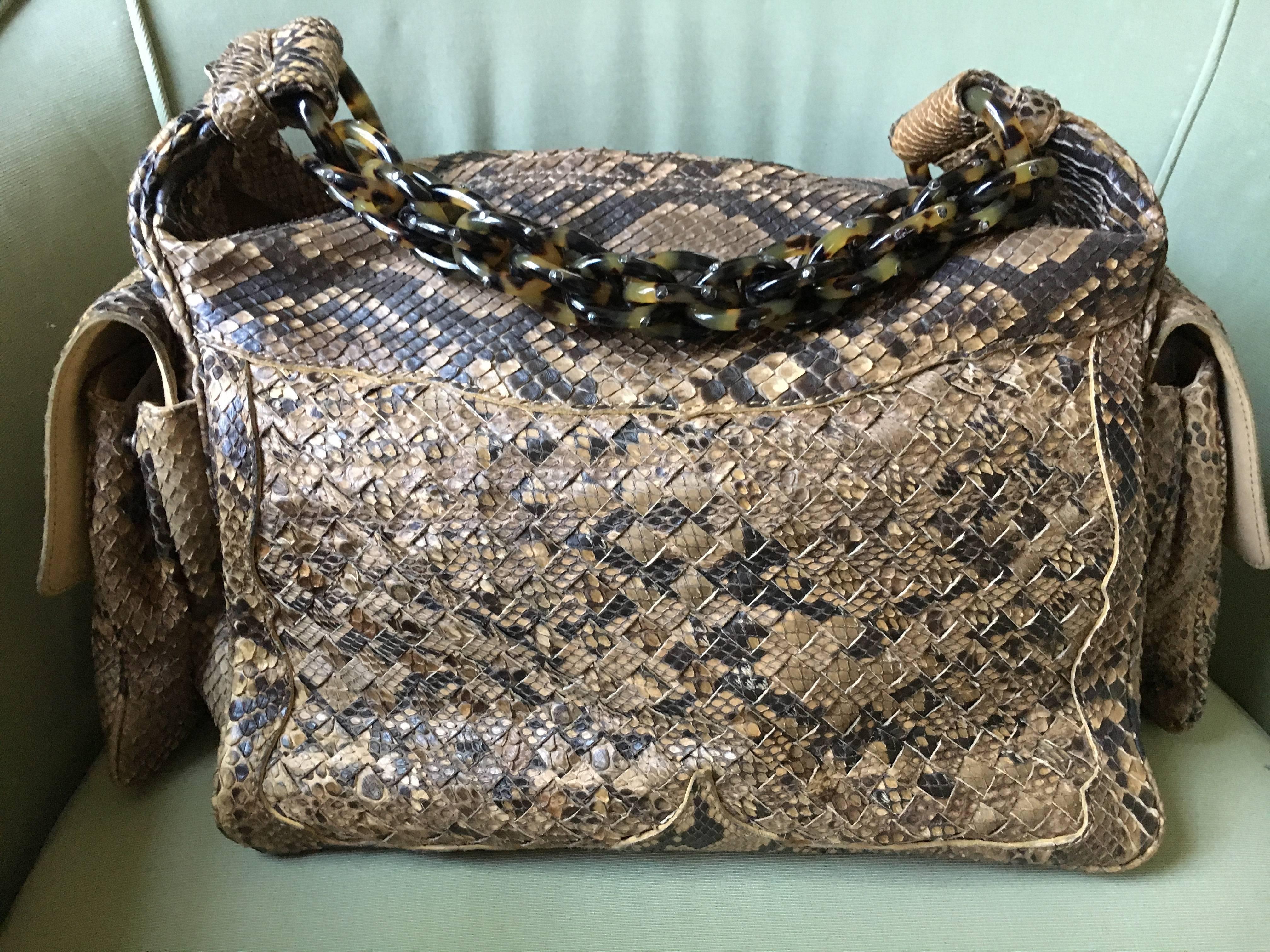 Bottega Veneta Python Crocker Bag with Tortoise Chain  For Sale 2