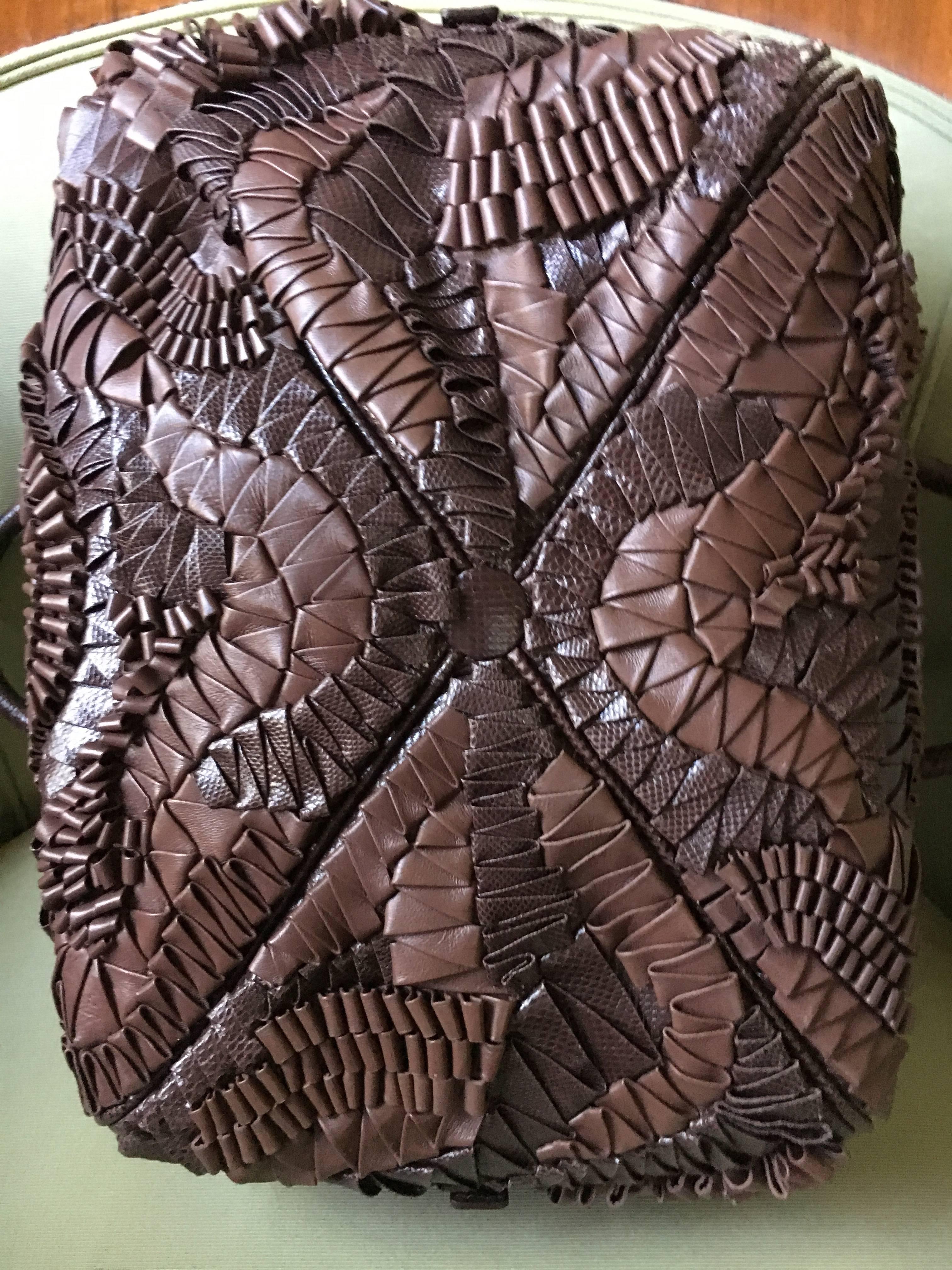 Black Bottega Veneta Rare Limited Edition Aubergine Woven Leather and Lizard Bag For Sale
