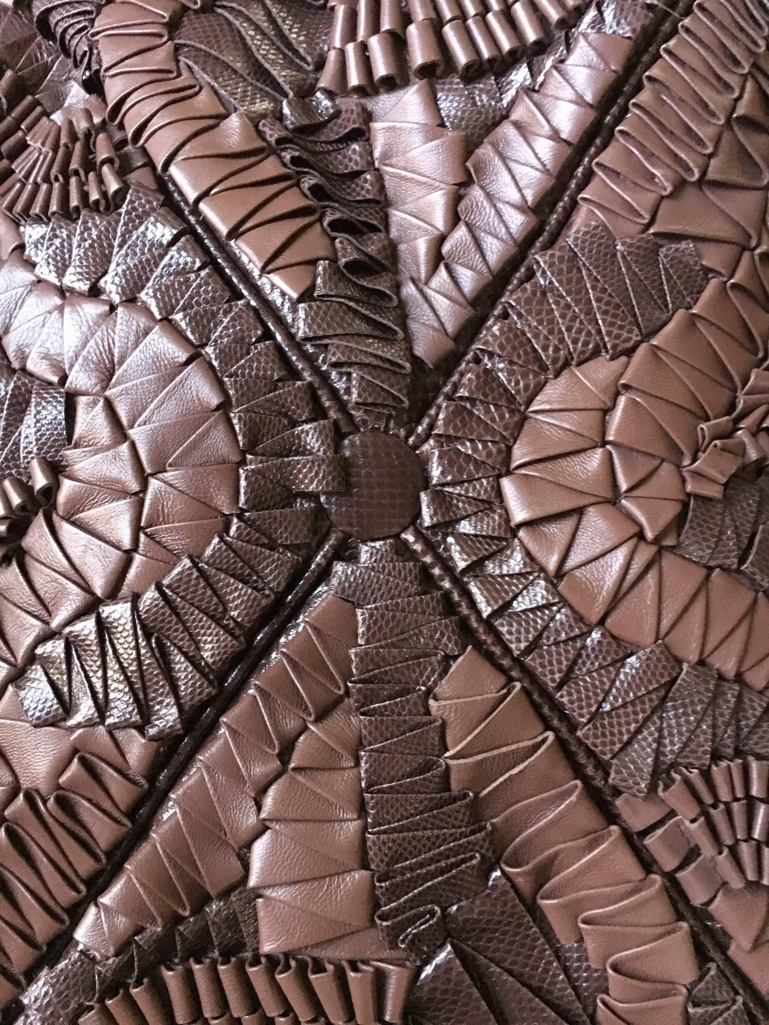 Bottega Veneta Rare Limited Edition Aubergine Woven Leather and Lizard Bag For Sale 4