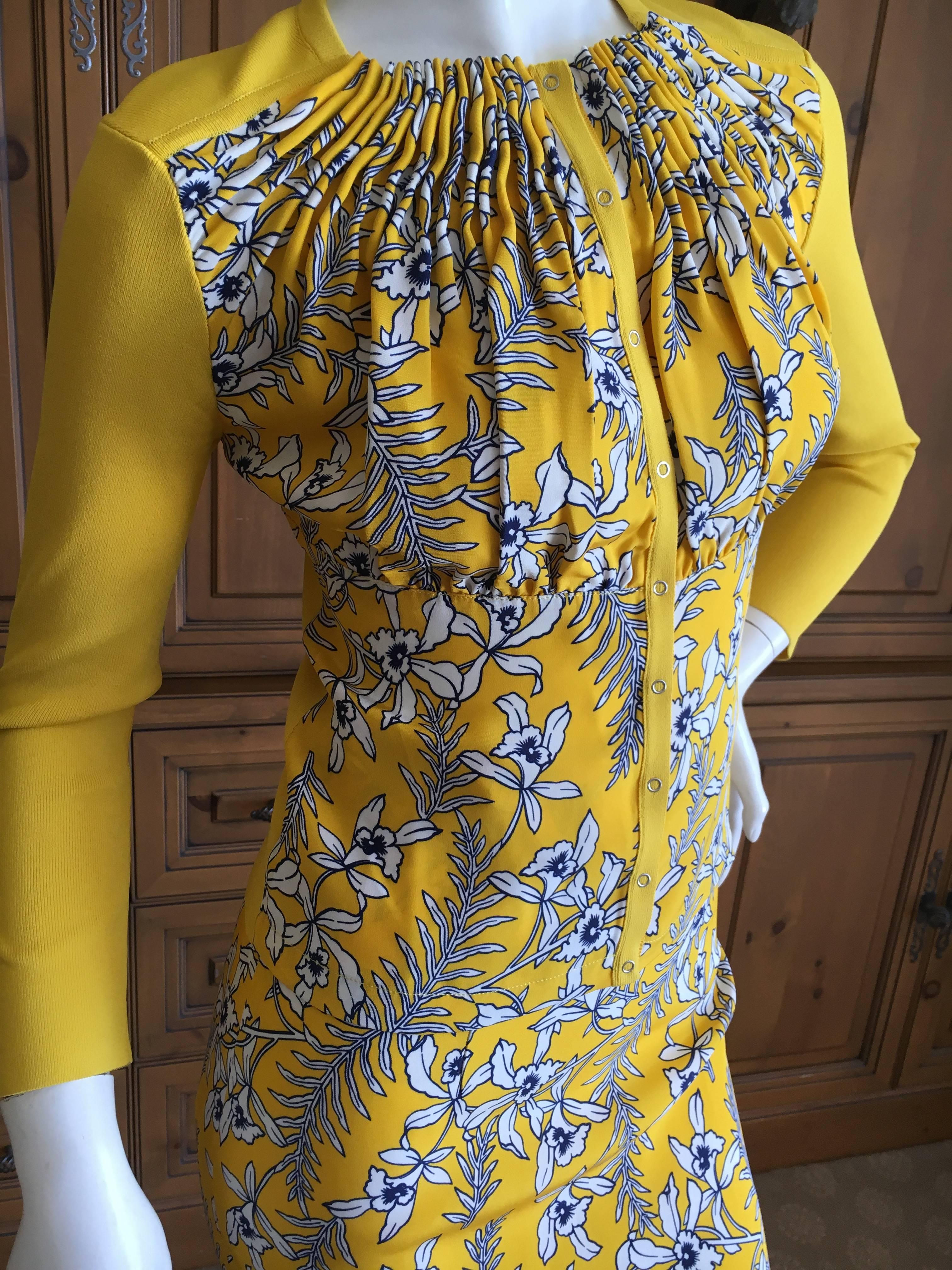 Women's Oscar de la Renta Yellow Silk Floral Skirt Suit For Sale