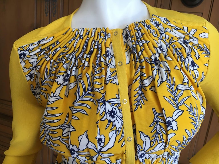 Oscar de la Renta Yellow Silk Floral Skirt Suit For Sale at 1stDibs