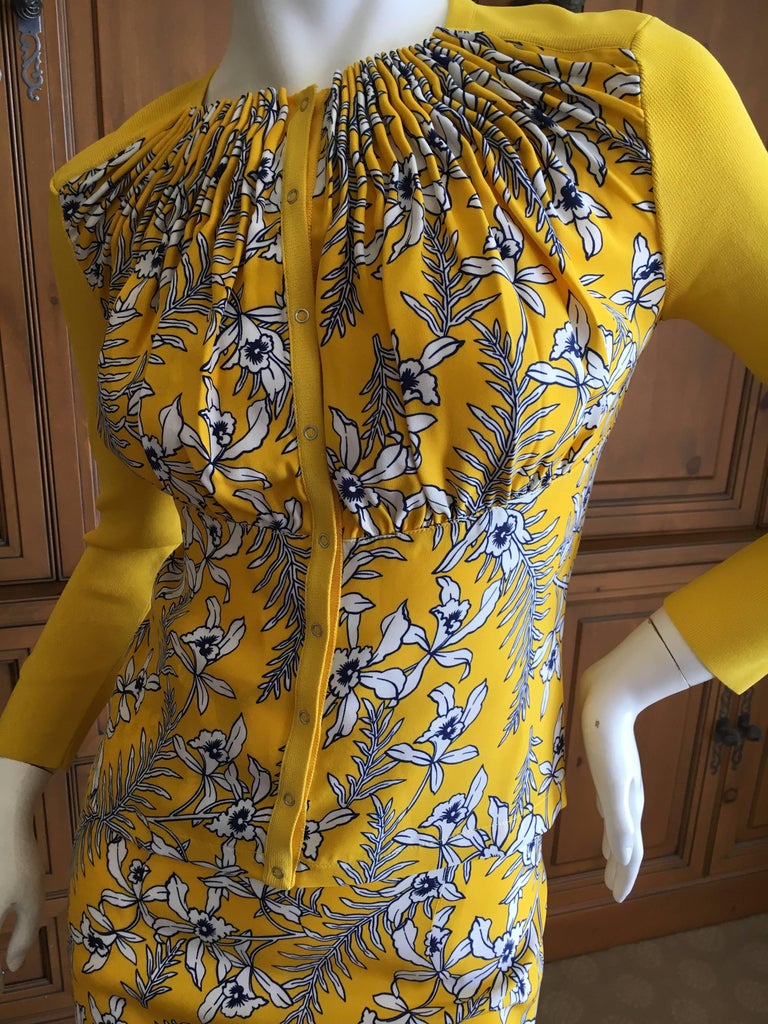 Oscar de la Renta Yellow Silk Floral Skirt Suit For Sale at 1stDibs