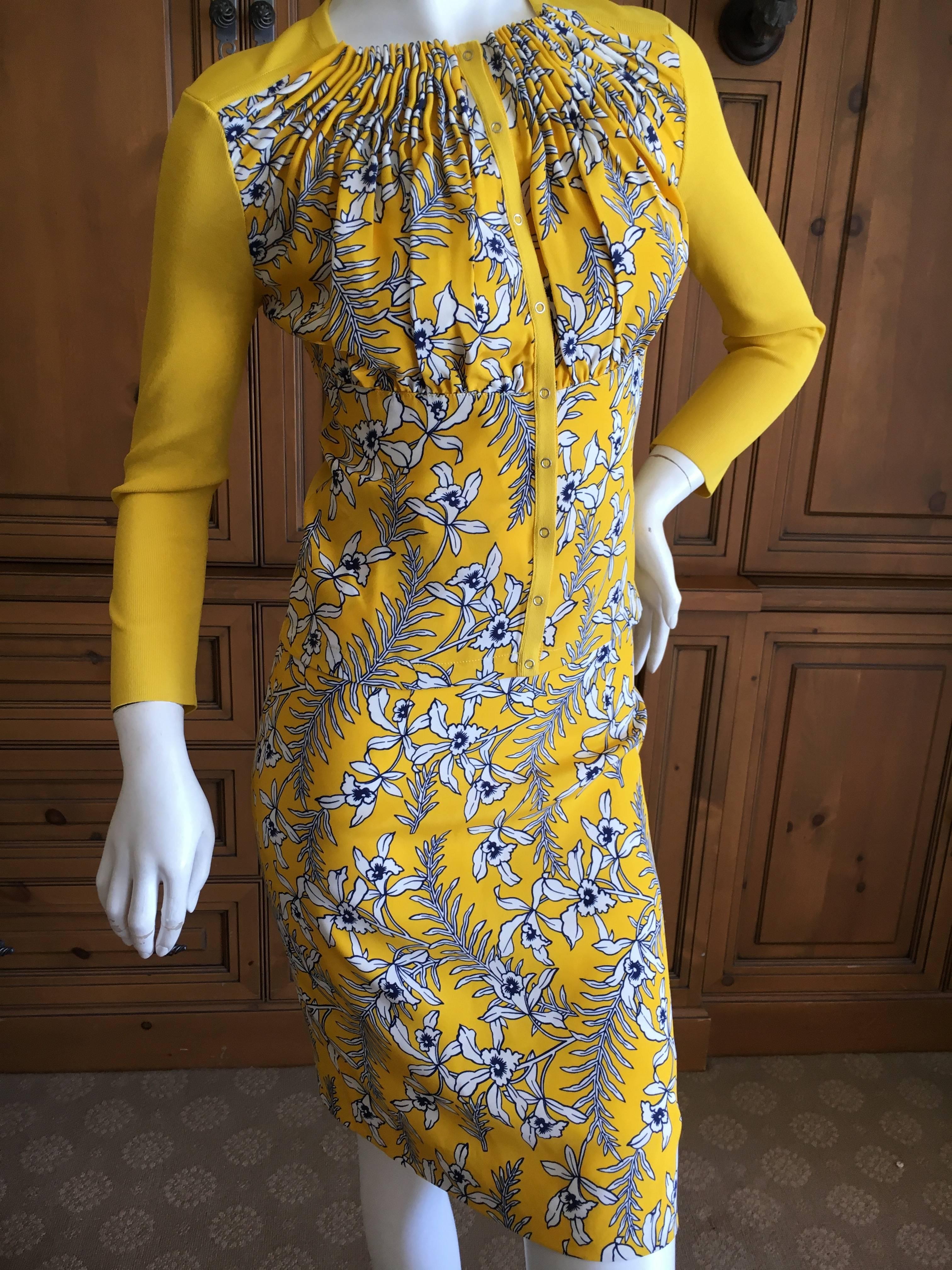 Oscar de la Renta Yellow Silk Floral Skirt Suit For Sale 4