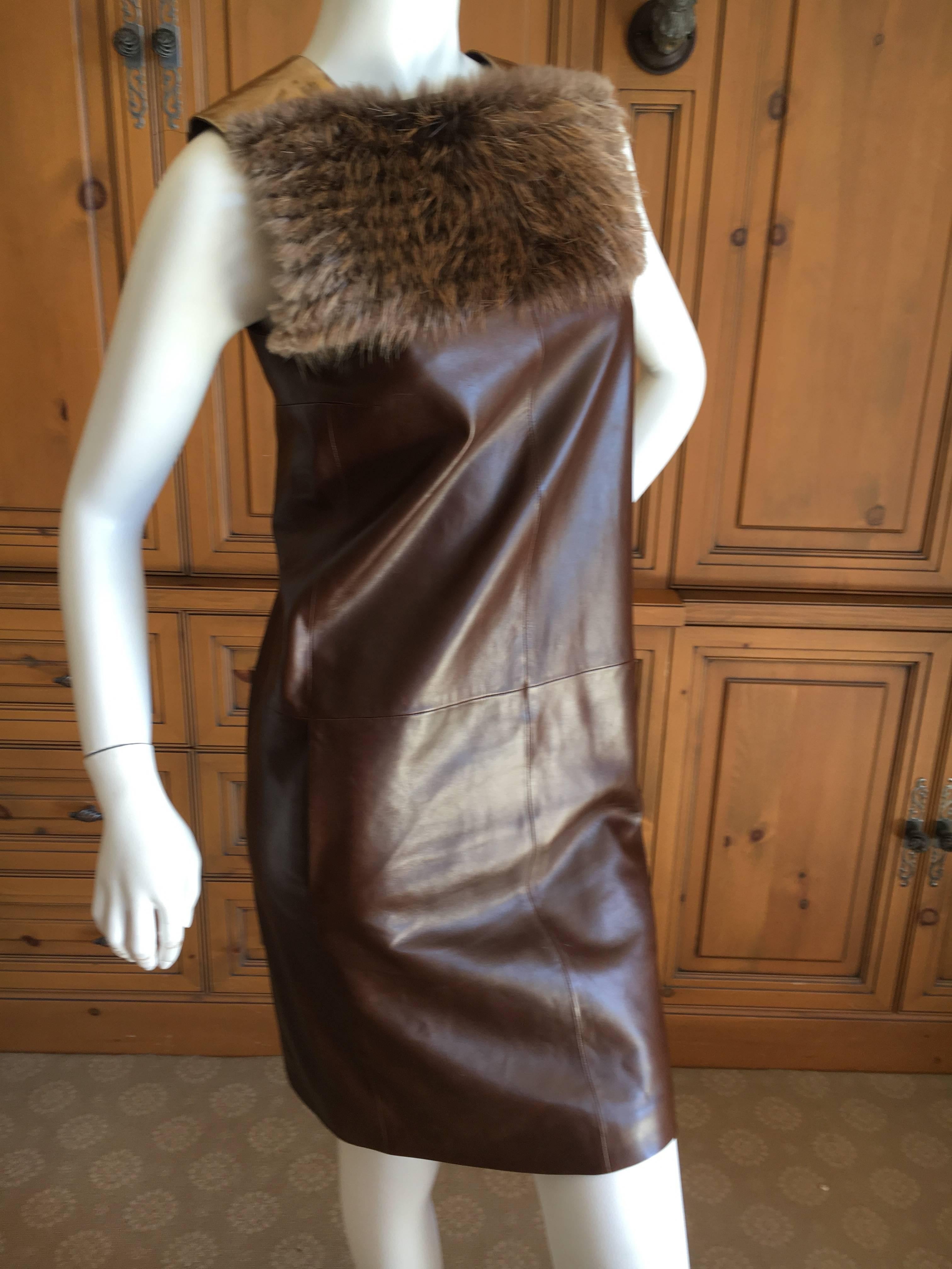 brown leather shift dress