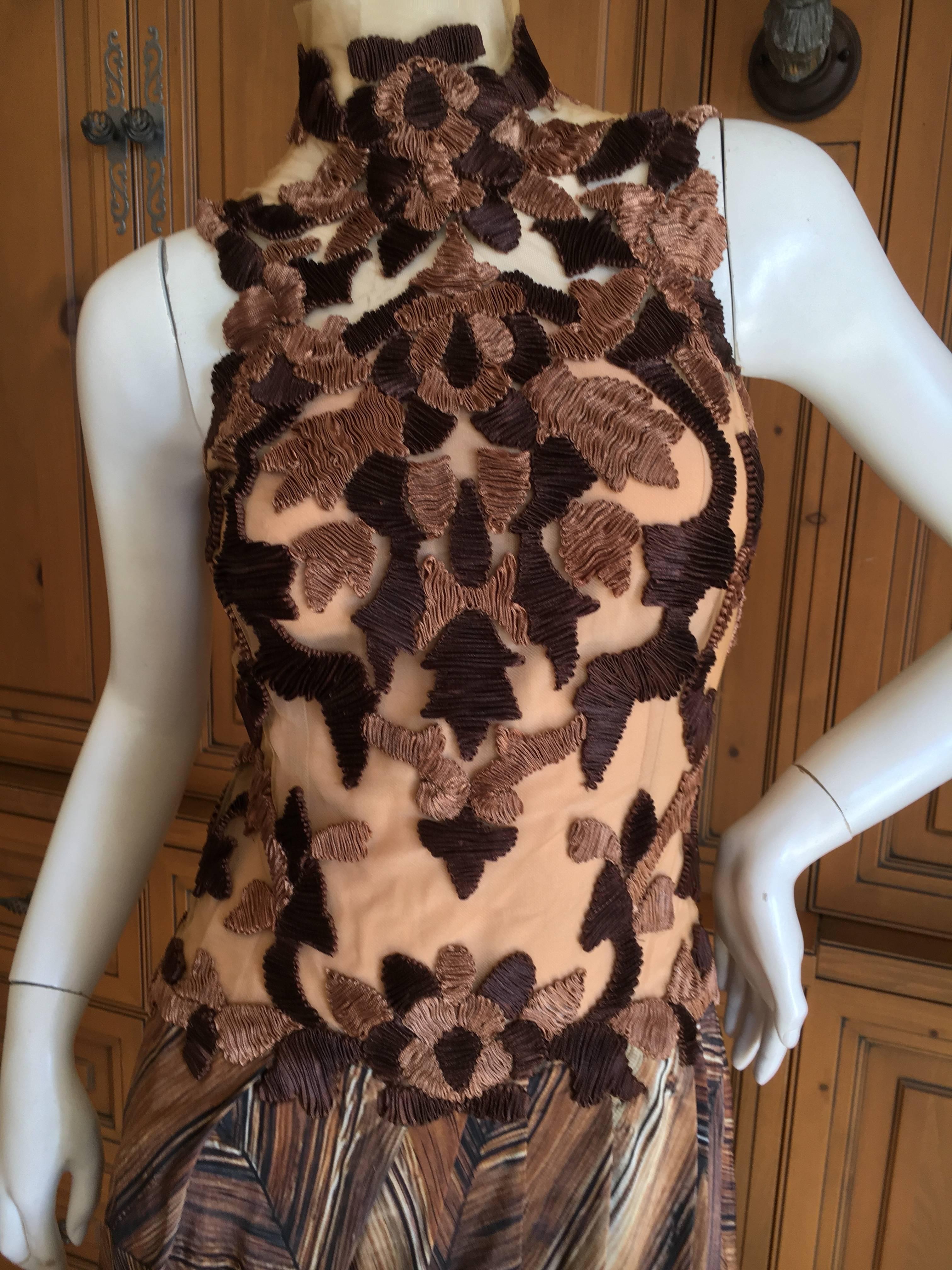 Brown Rodarte Sleeveless Wood Grain Dress with Applique Top Spring 2011 For Sale