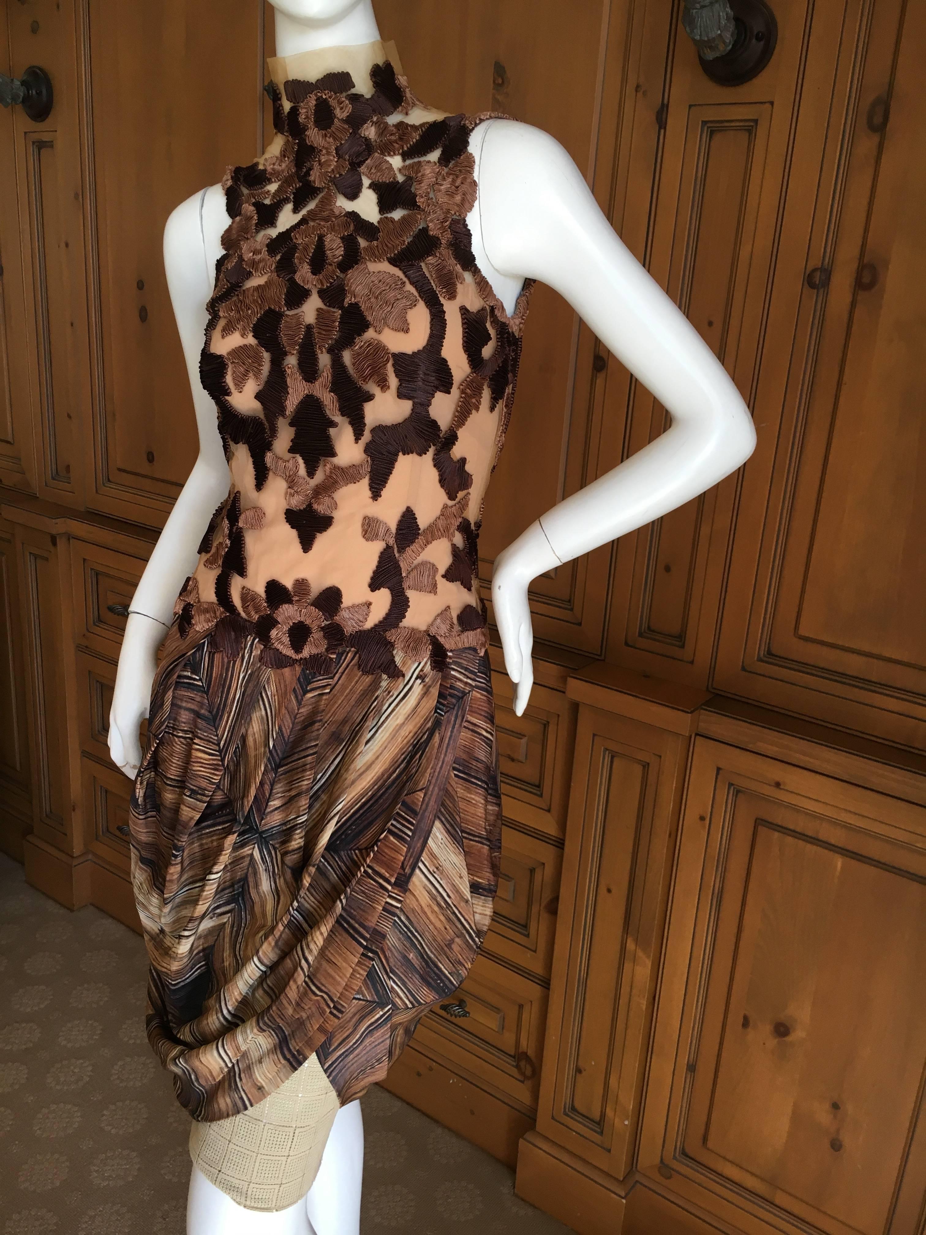 Rodarte Sleeveless Wood Grain Dress with Applique Top Spring 2011 In Excellent Condition For Sale In Cloverdale, CA