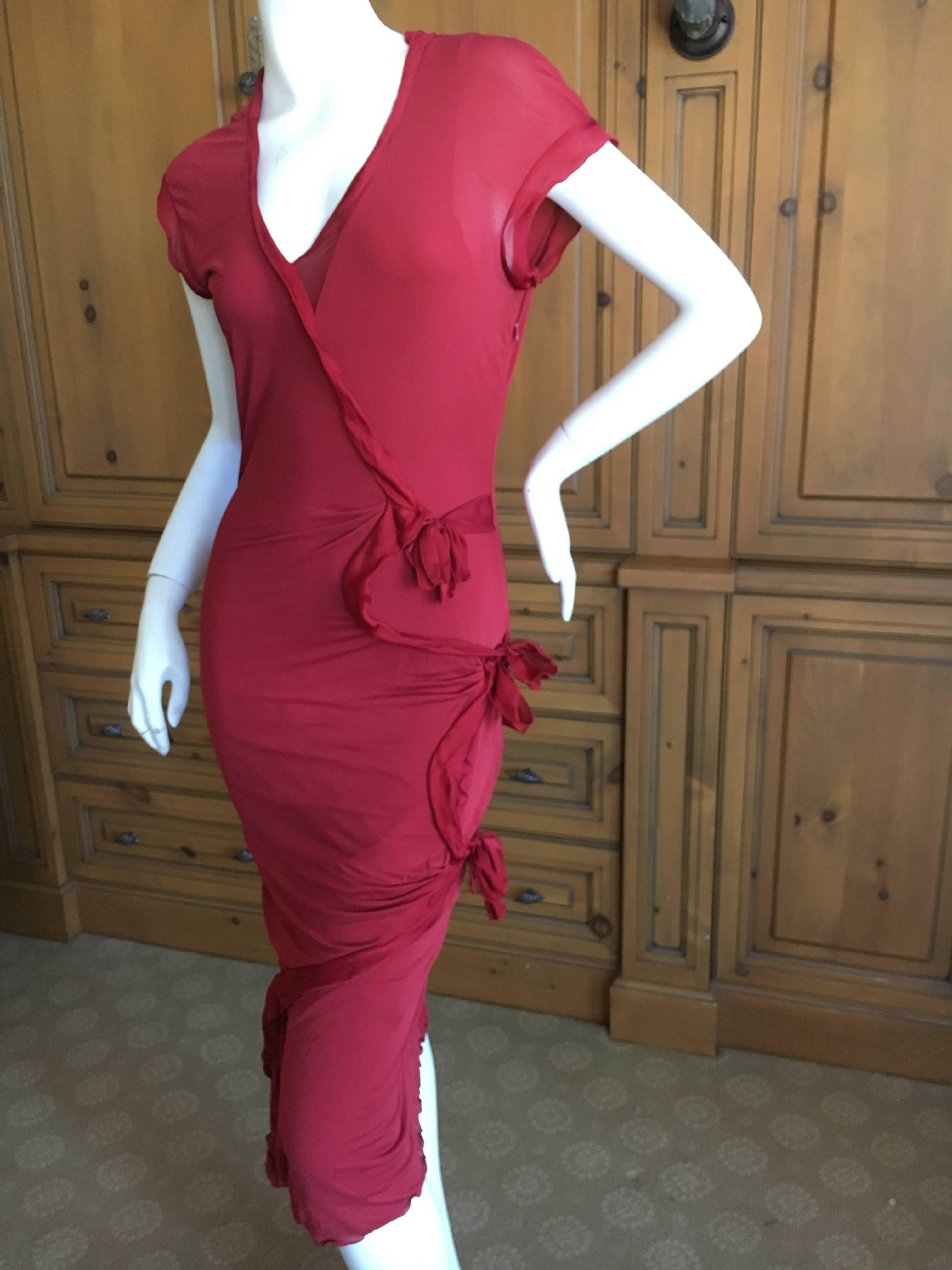 Yves Saint Laurent  by Tom Ford Little Red Dress with Side Bows In Excellent Condition For Sale In Cloverdale, CA
