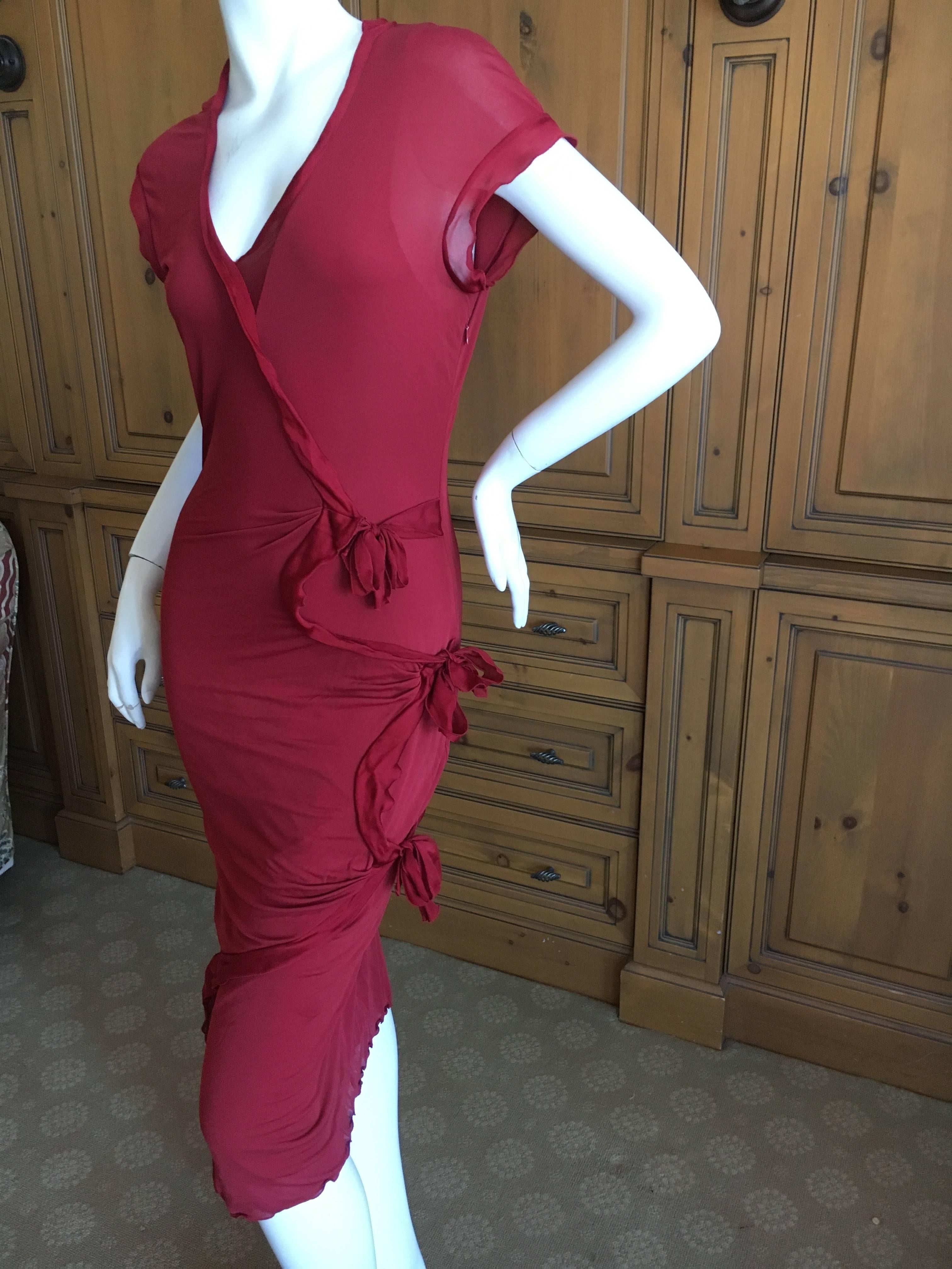 Yves Saint Laurent  by Tom Ford Little Red Dress with Side Bows For Sale 2