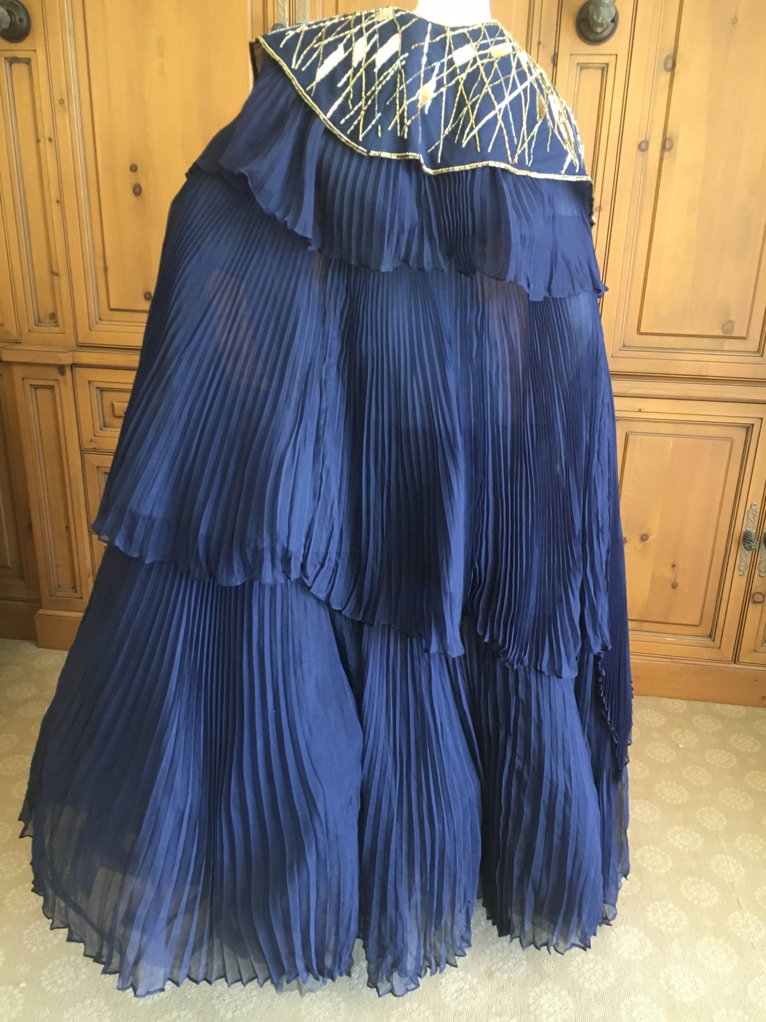 Women's or Men's Bernard Perris Paris Dramatic Navy Blue Pleated Cape For Sale