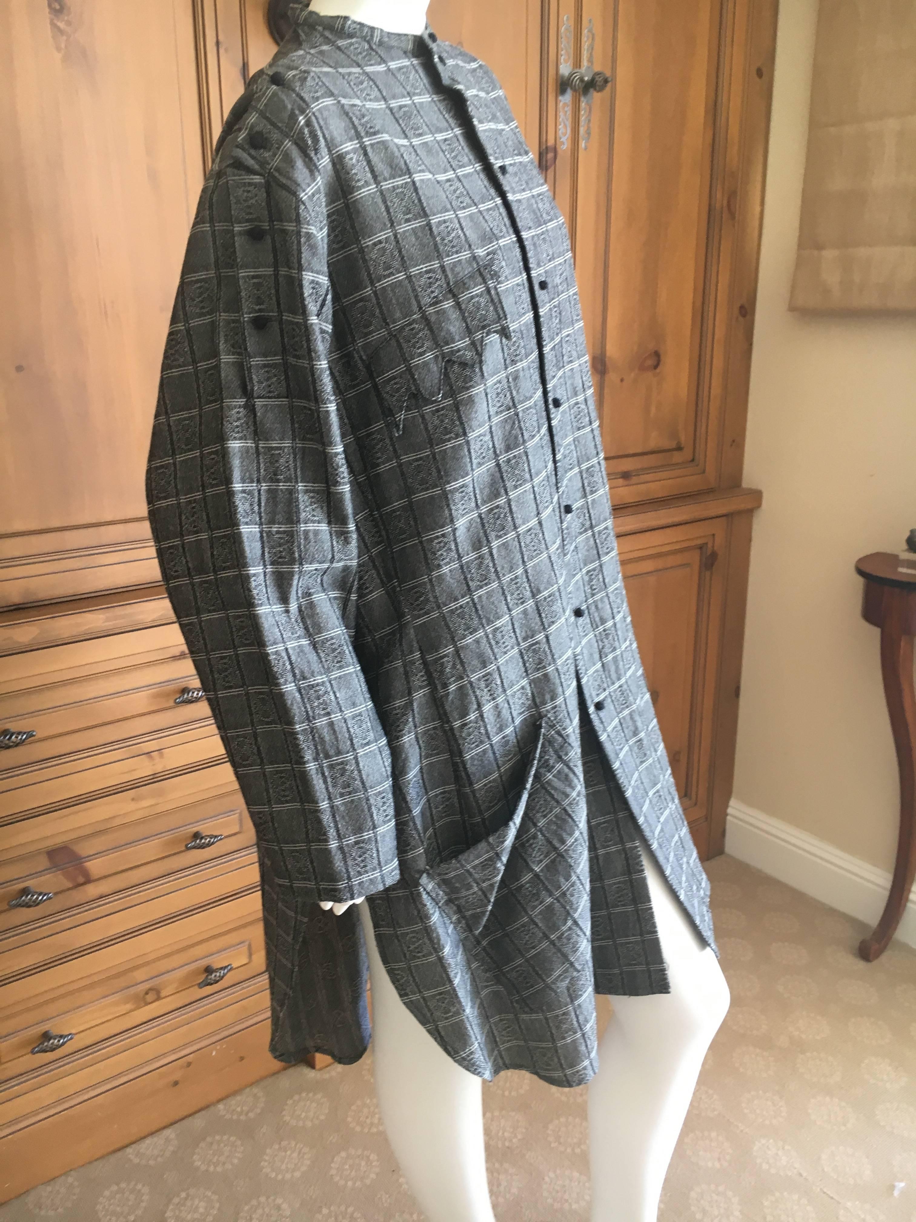 Yohji Yamamoto Vintage Gray Plaid Shirt Dress with Sawtooth Pocket In Excellent Condition For Sale In Cloverdale, CA