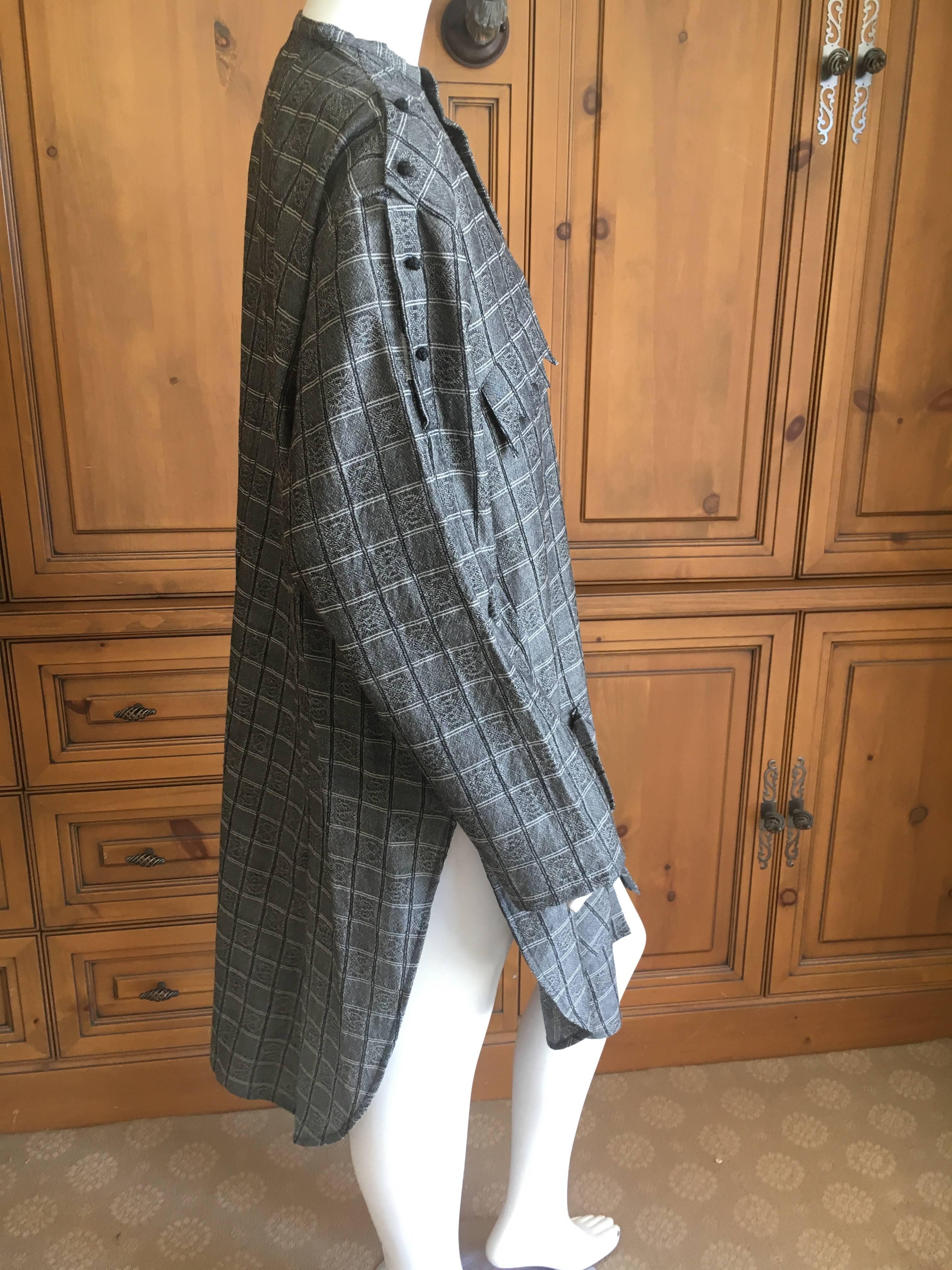 Women's Yohji Yamamoto Vintage Gray Plaid Shirt Dress with Sawtooth Pocket For Sale