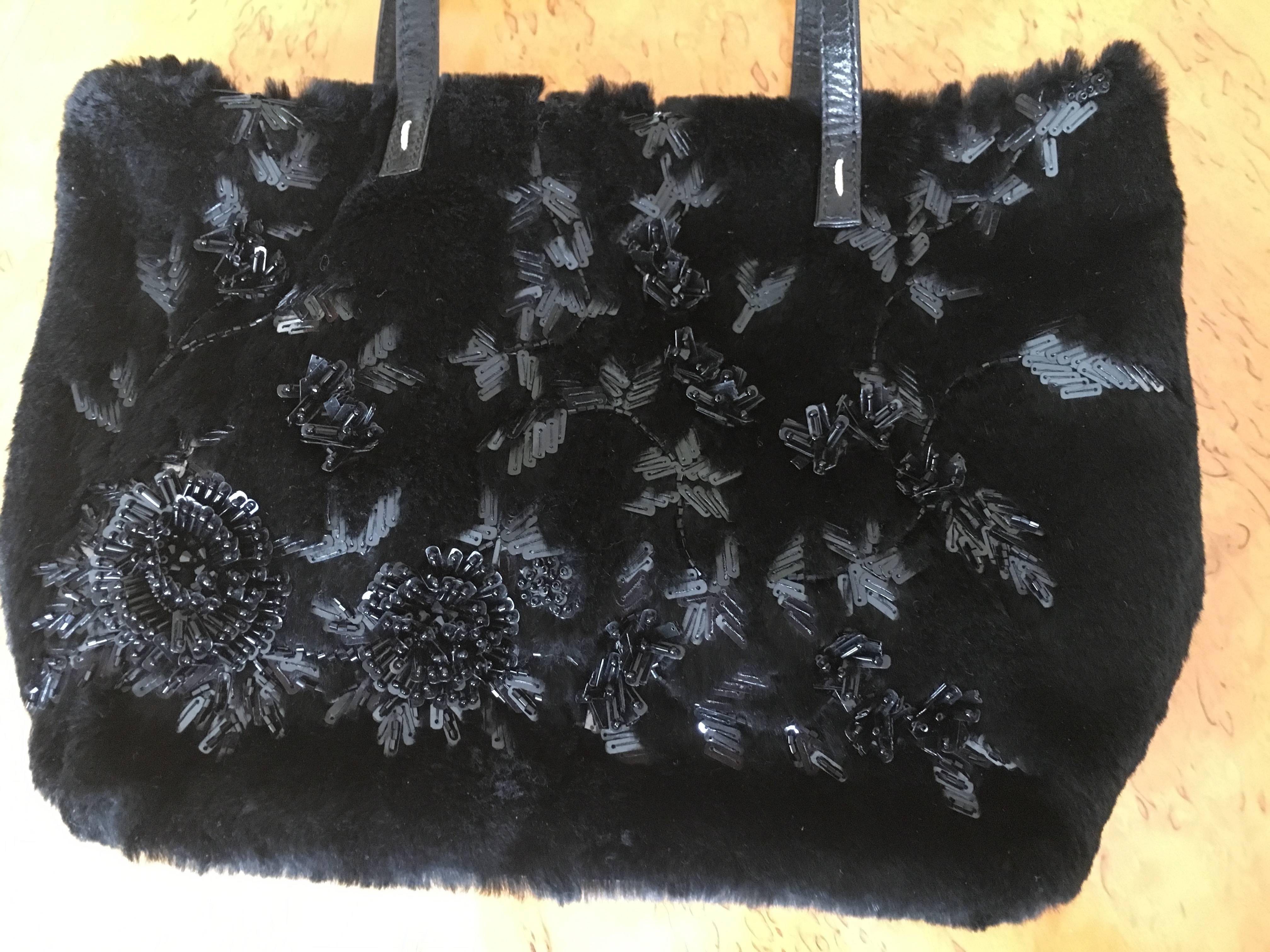Valentino Garavani Large Sheared Black Mink Embellished Handbag In Excellent Condition For Sale In Cloverdale, CA