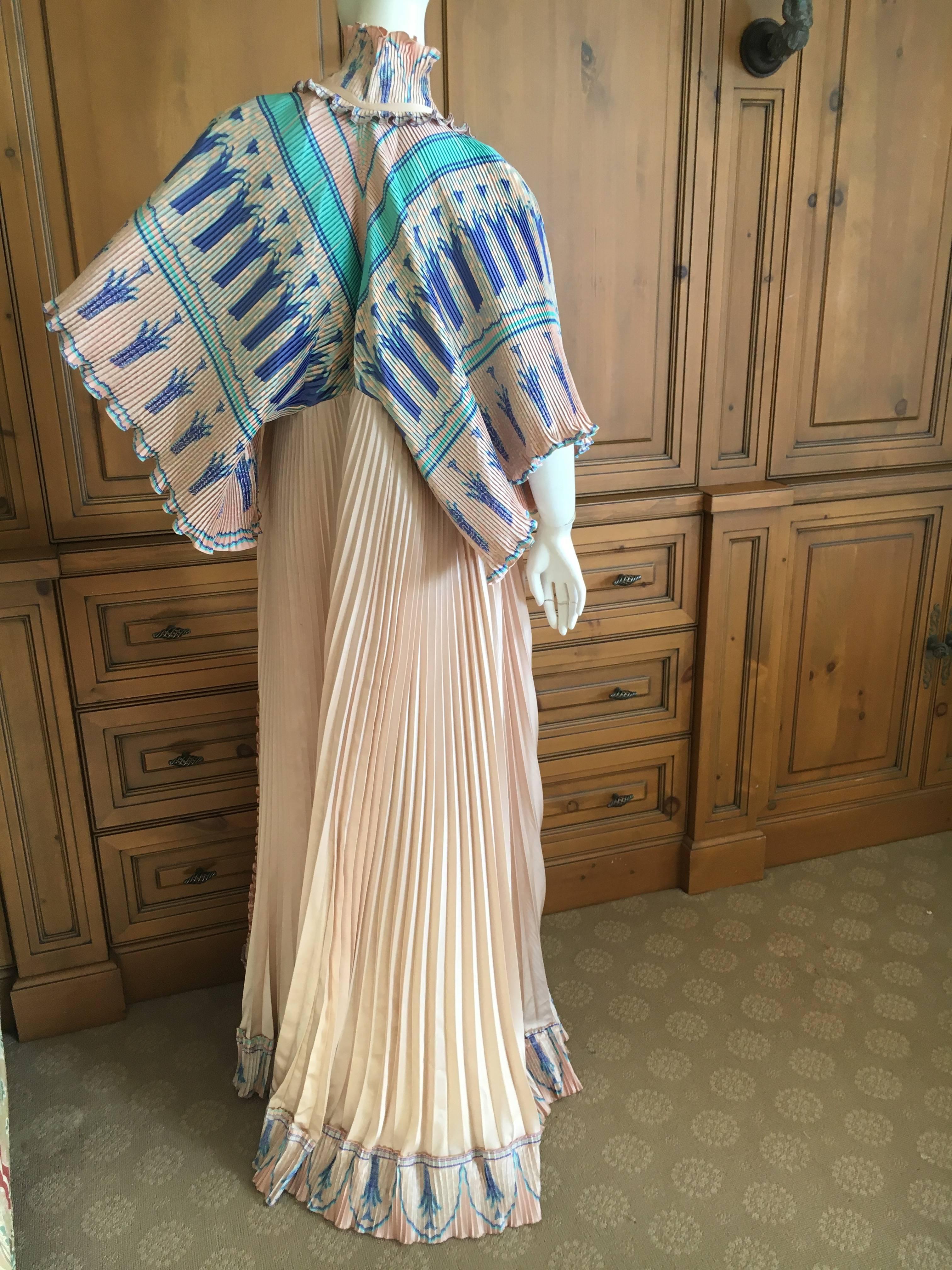 Women's Zandra Rhodes Superb 1970's Wingback Plisse Pleated Lettuce Trim Coat and Dress For Sale