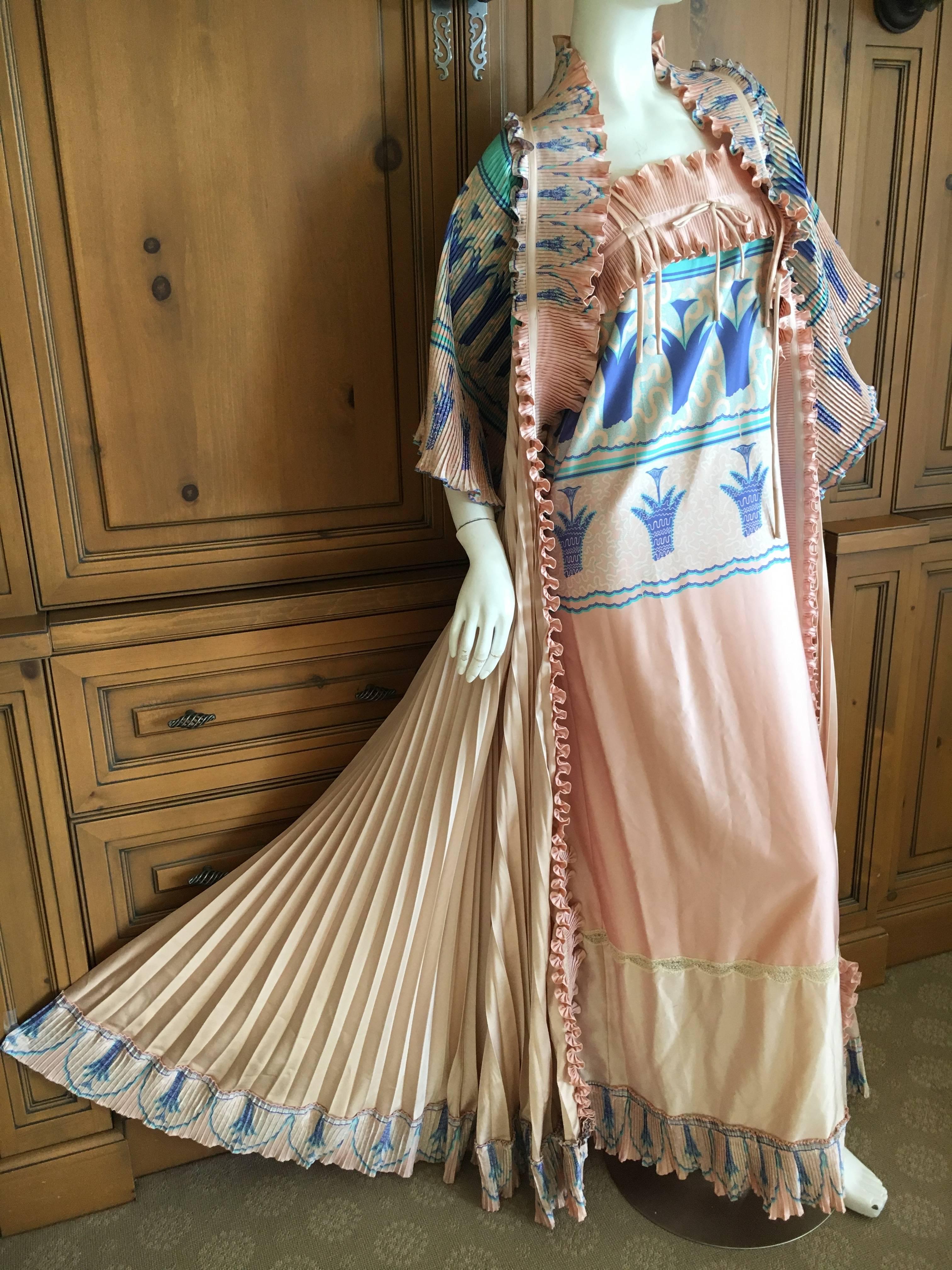 Zandra Rhodes Superb 1970's Wingback Plisse Pleated Lettuce Trim Coat and Dress For Sale 2