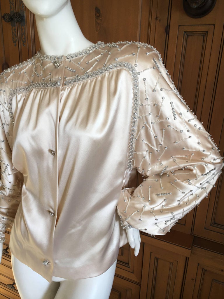 James Galanos Embellished Silk Satin Evening Jacket with Crystal Belt