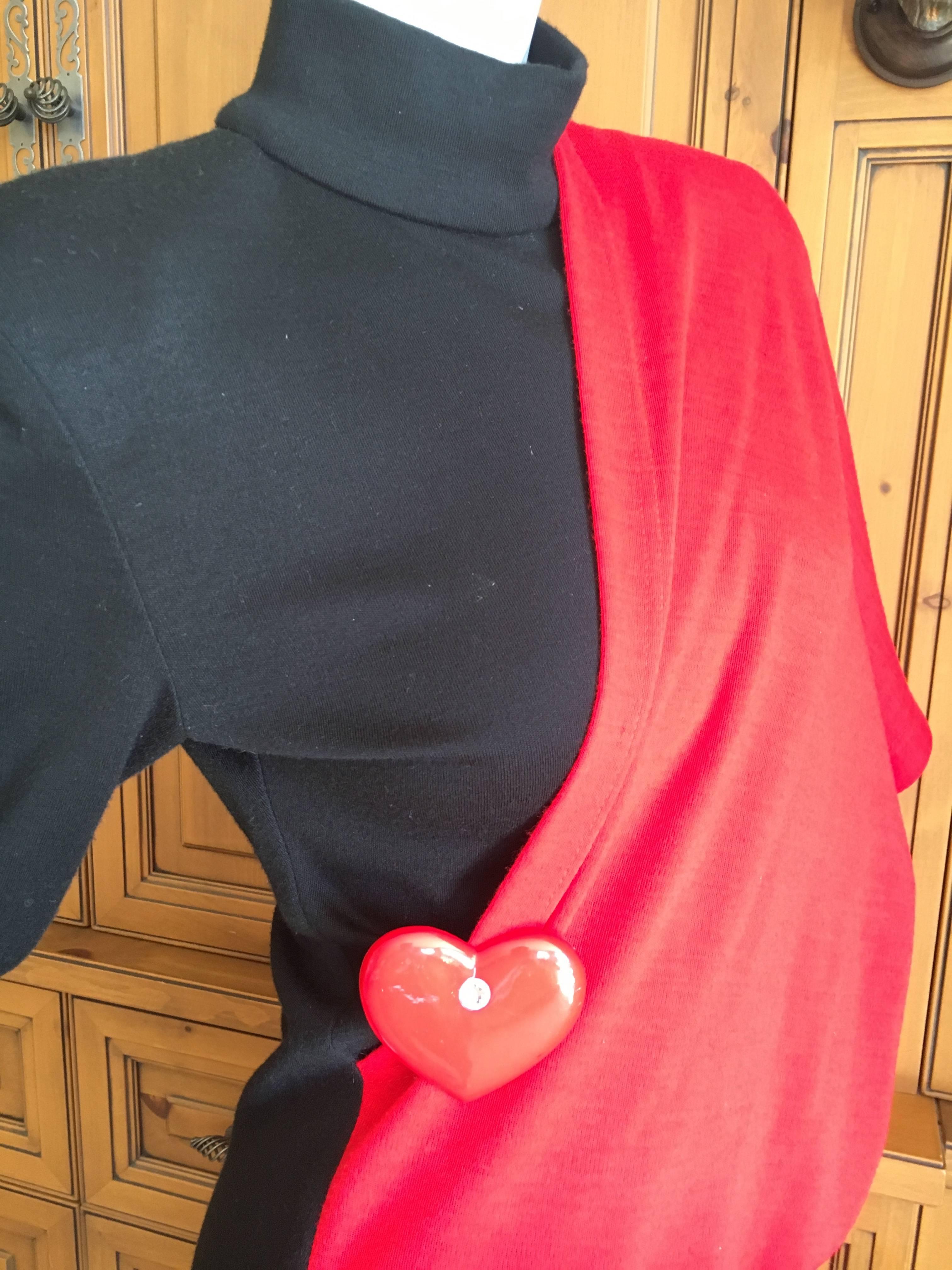 Patrick Kelly Paris Vintage Black Dress with Heart Charm and Red Sash Cape For Sale 2