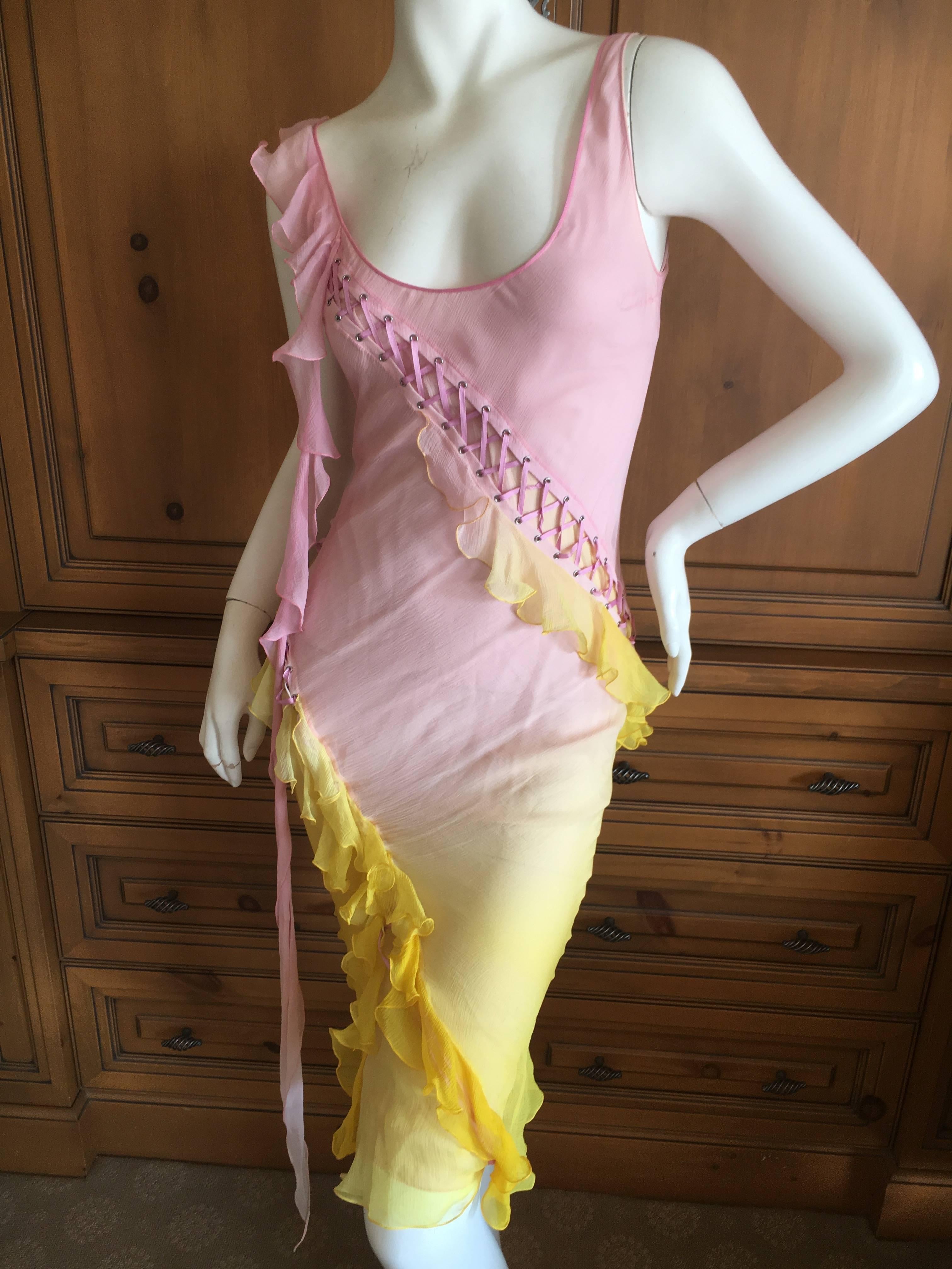 Christian Dior by John Galliano Corset Lace Bias Cut Ombre Silk Cocktail Dress.

Size 38

Bust 36"

 Waist 28" 

 Hips 39"

 Length 42"

Excellent condition 

