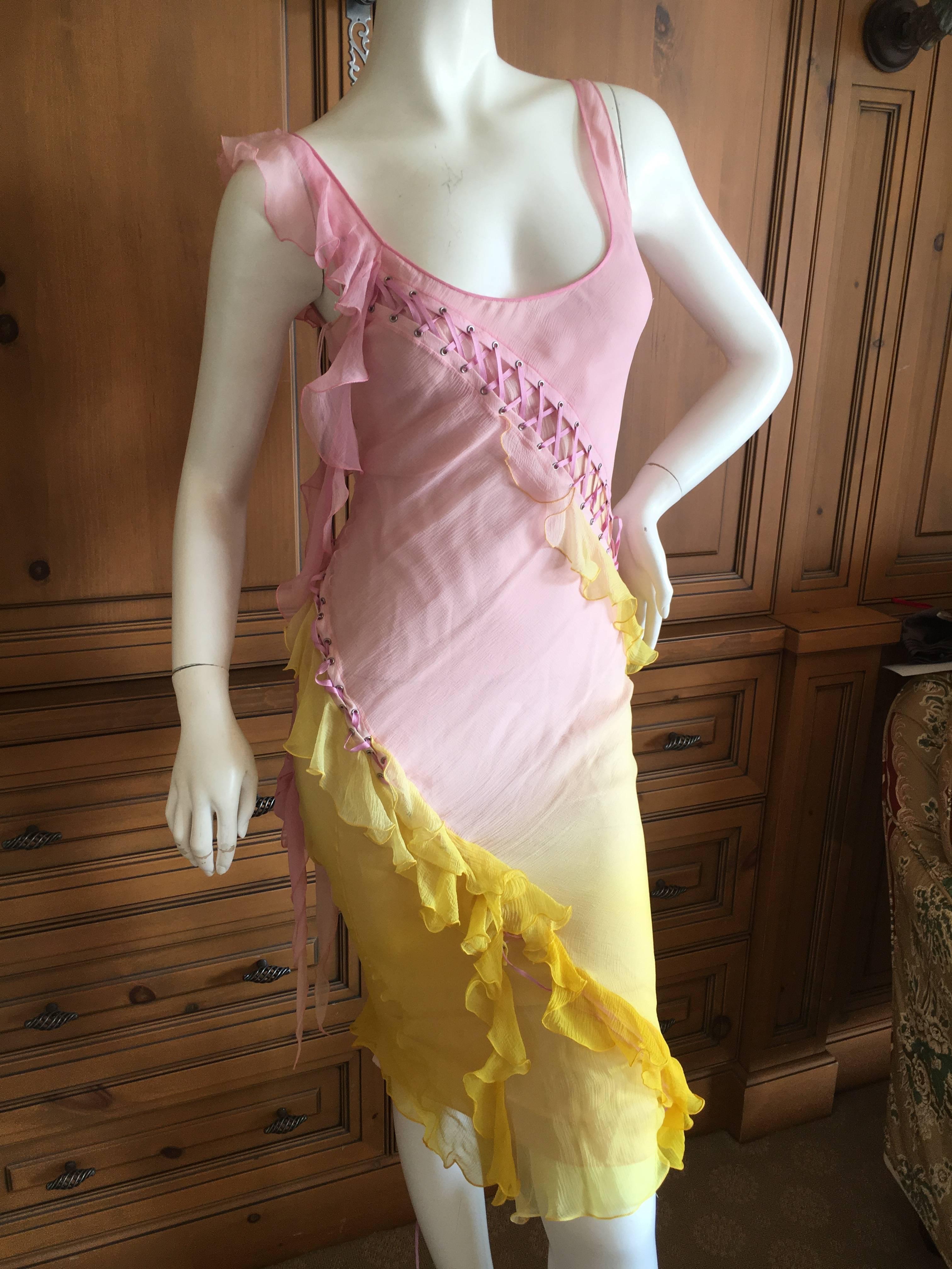 Christian Dior by John Galliano Corset Lace Bias Cut Ombre Silk Cocktail Dress.  For Sale 1
